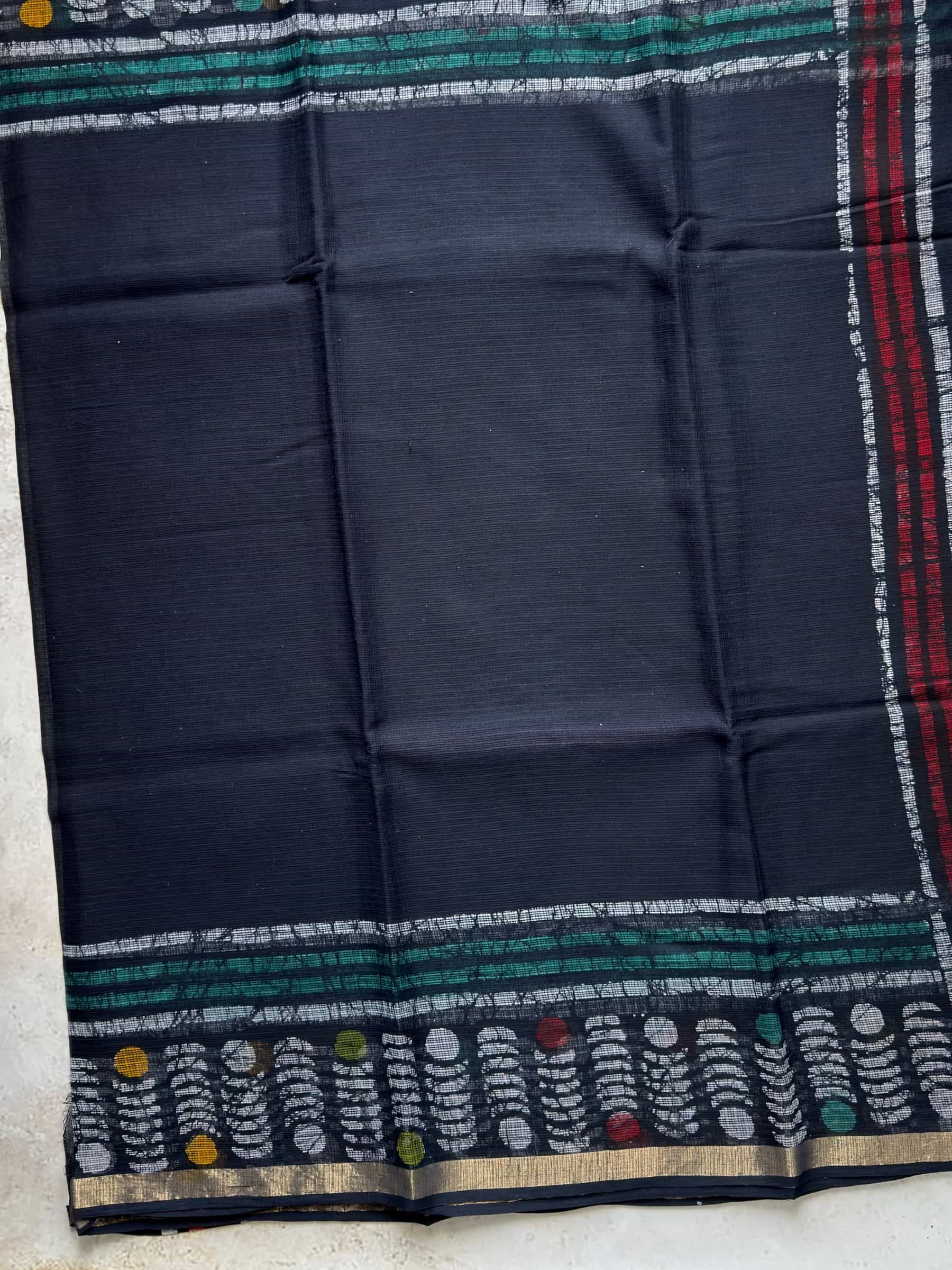 Hand Block Printed Kota Doria Saree in Navy Blue