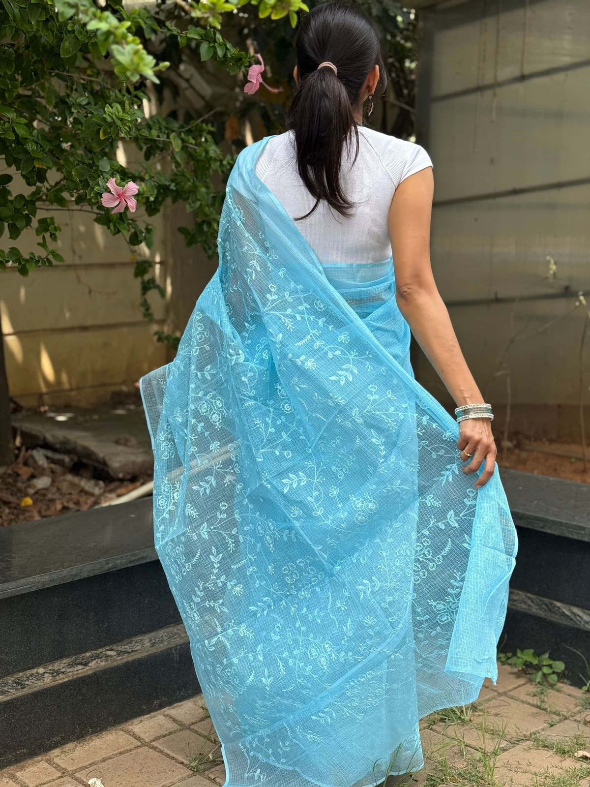 Kota Doria Embroidered Saree in Blue