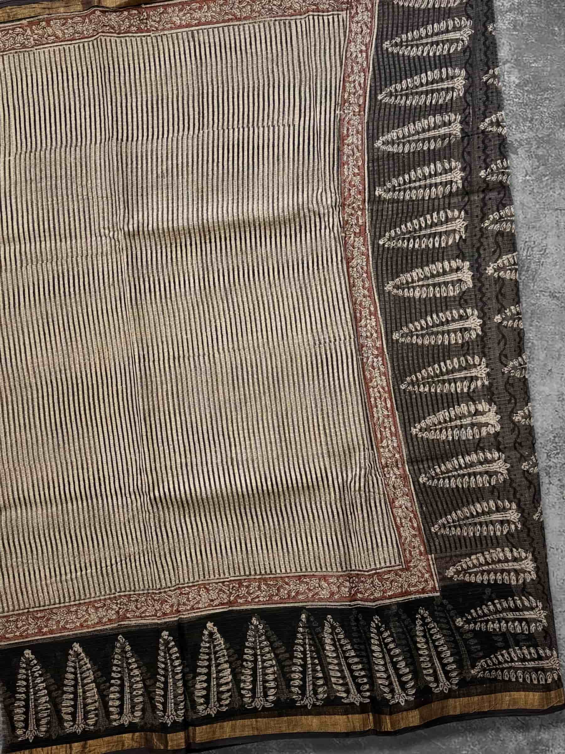 Hand Block Printed Kota Doria Saree in Charcoal Brown