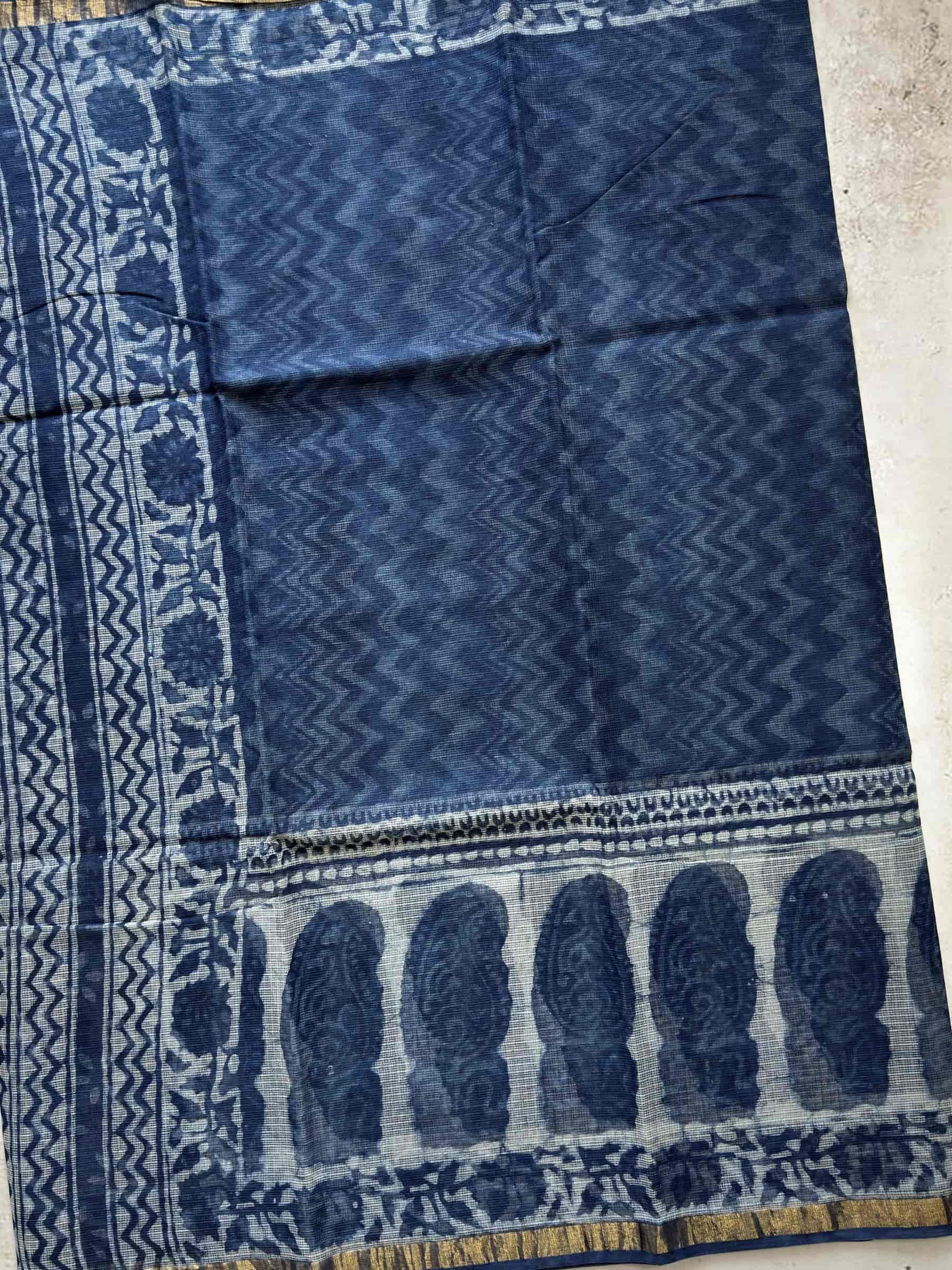 Hand Block Printed Kota Doria Saree in Indigo Blue