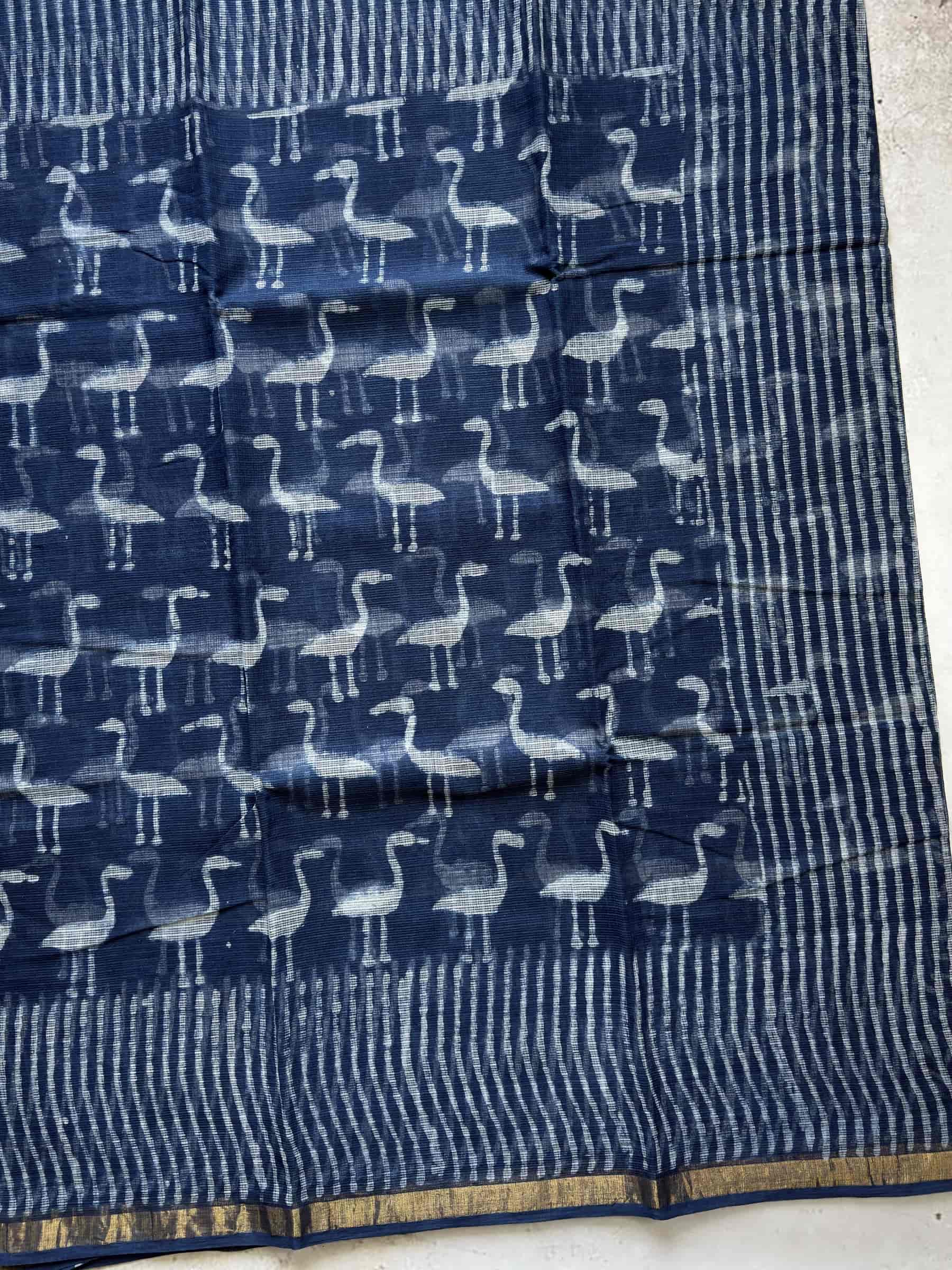 Hand Block Printed Kota Doria Saree in Indigo Blue