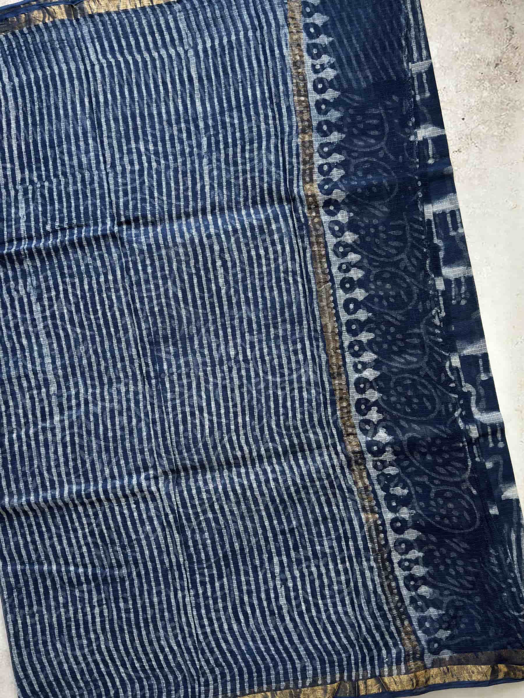 Hand Block Printed Kota Doria Saree in Indigo Blue