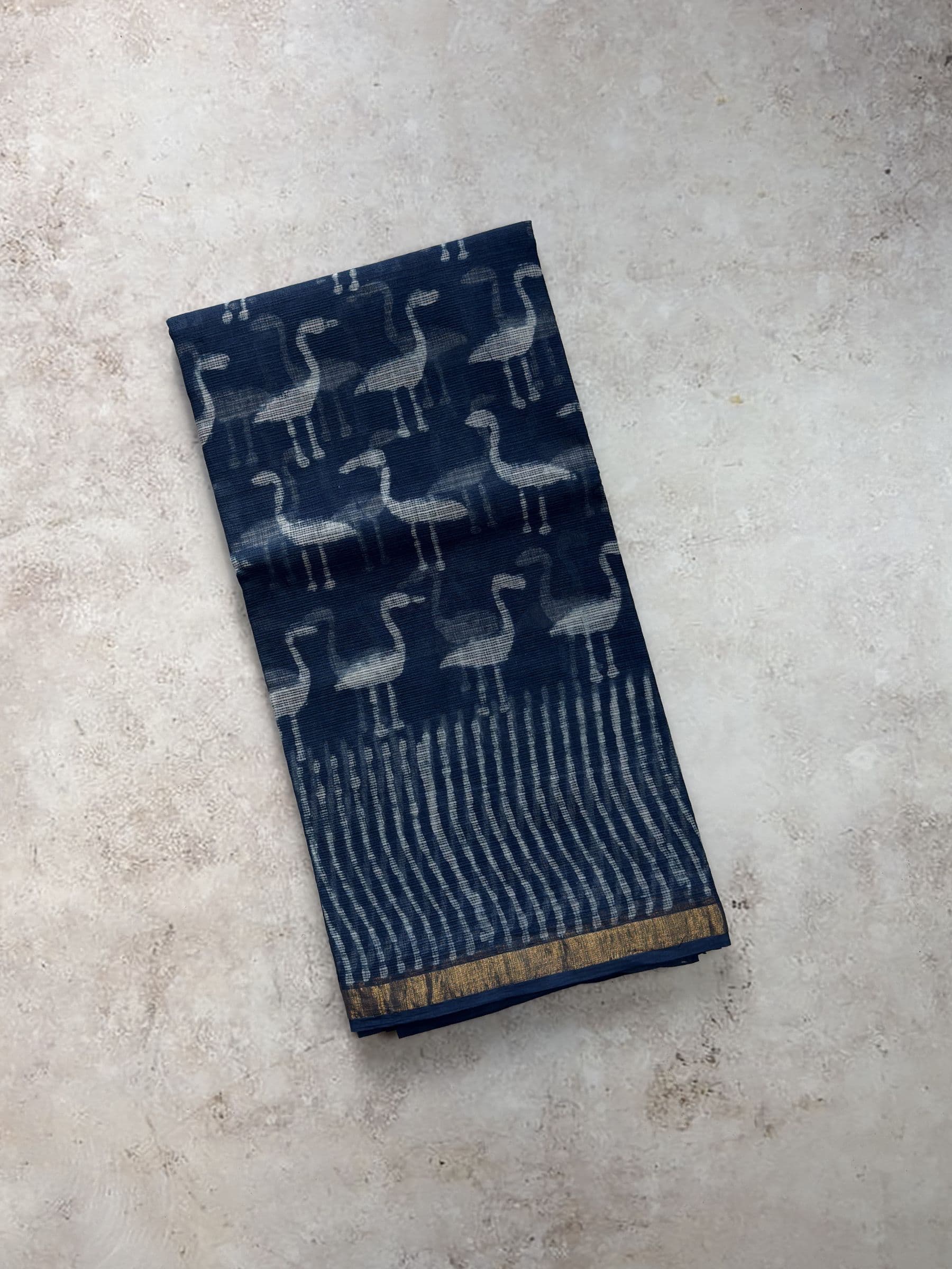 Hand Block Printed Kota Doria Saree in Indigo Blue