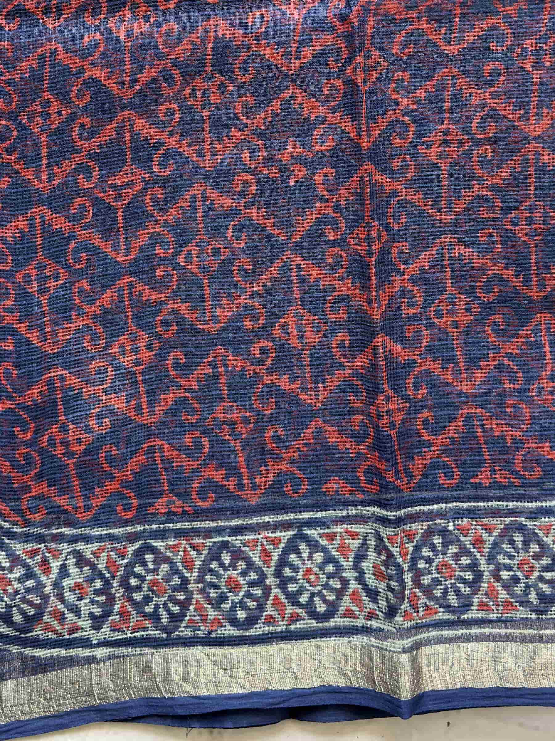Hand Block Printed Kota Doria Saree in Indigo Blue