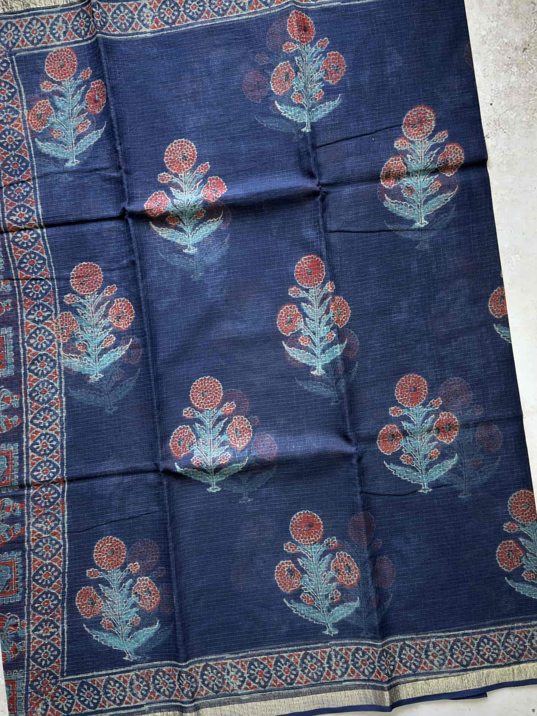 Hand Block Printed Kota Doria Saree in Indigo Blue