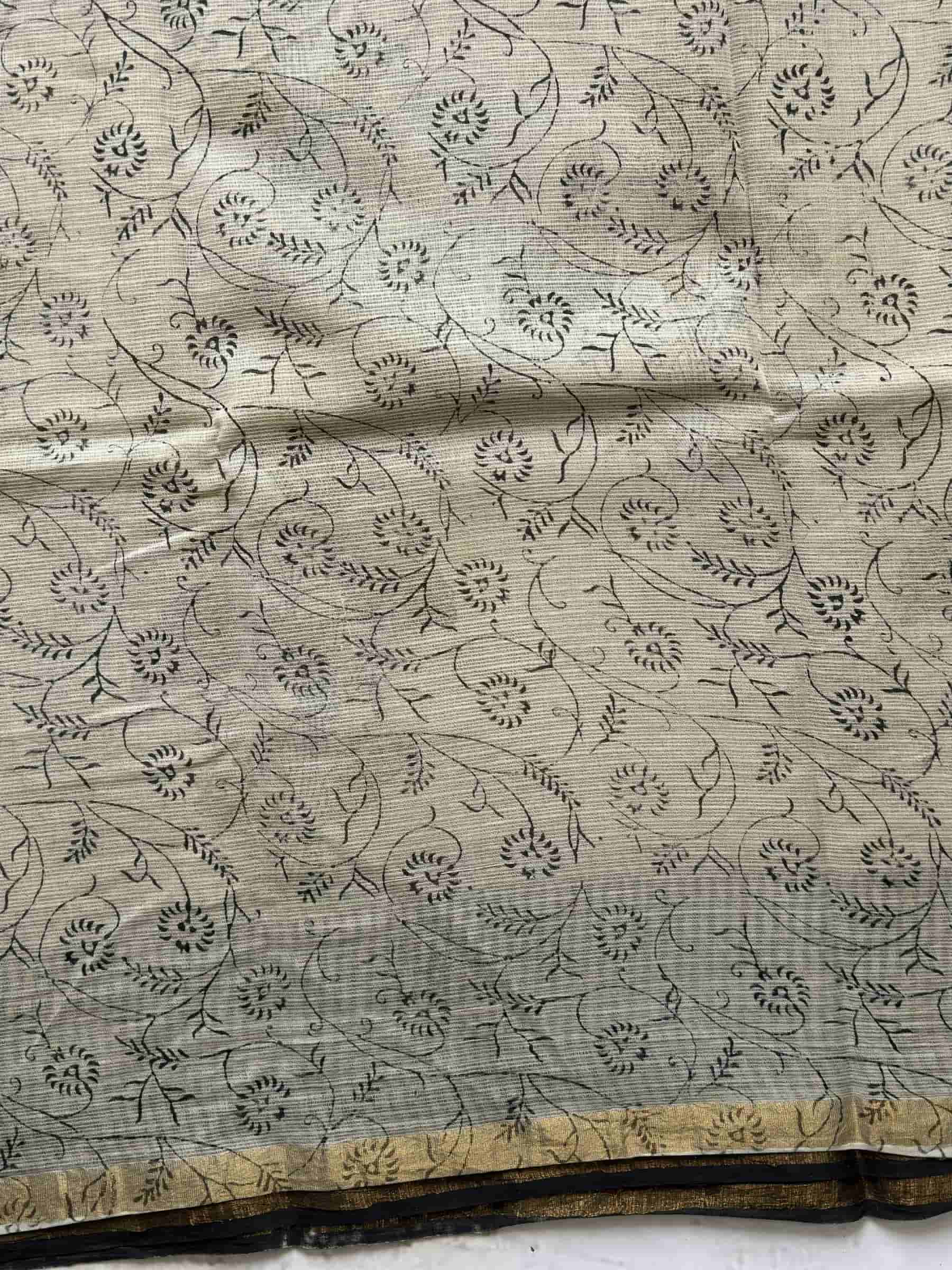 Hand Block Printed Kota Doria Saree in Ivory