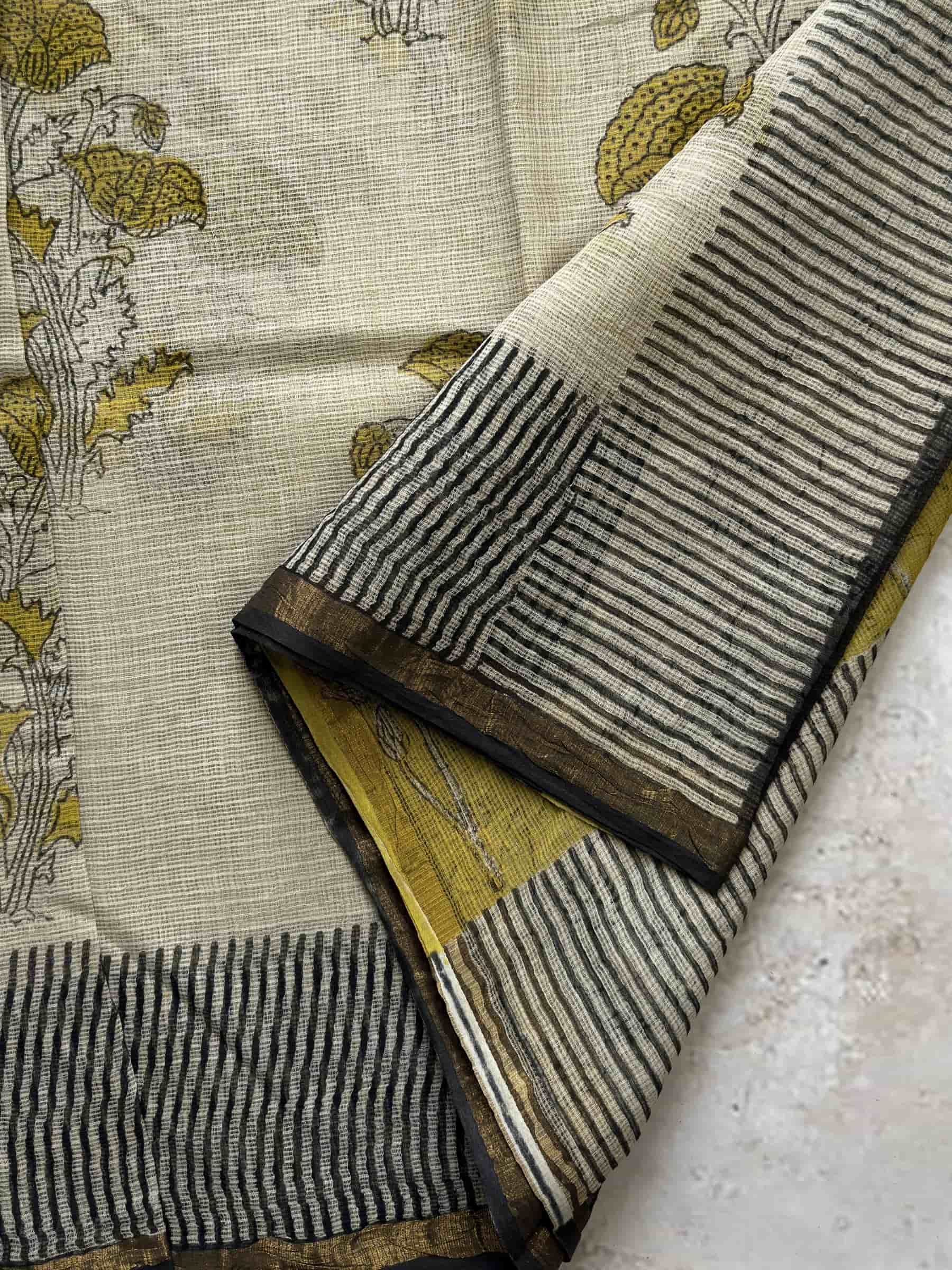 Hand Block Printed Kota Doria Saree in Ivory