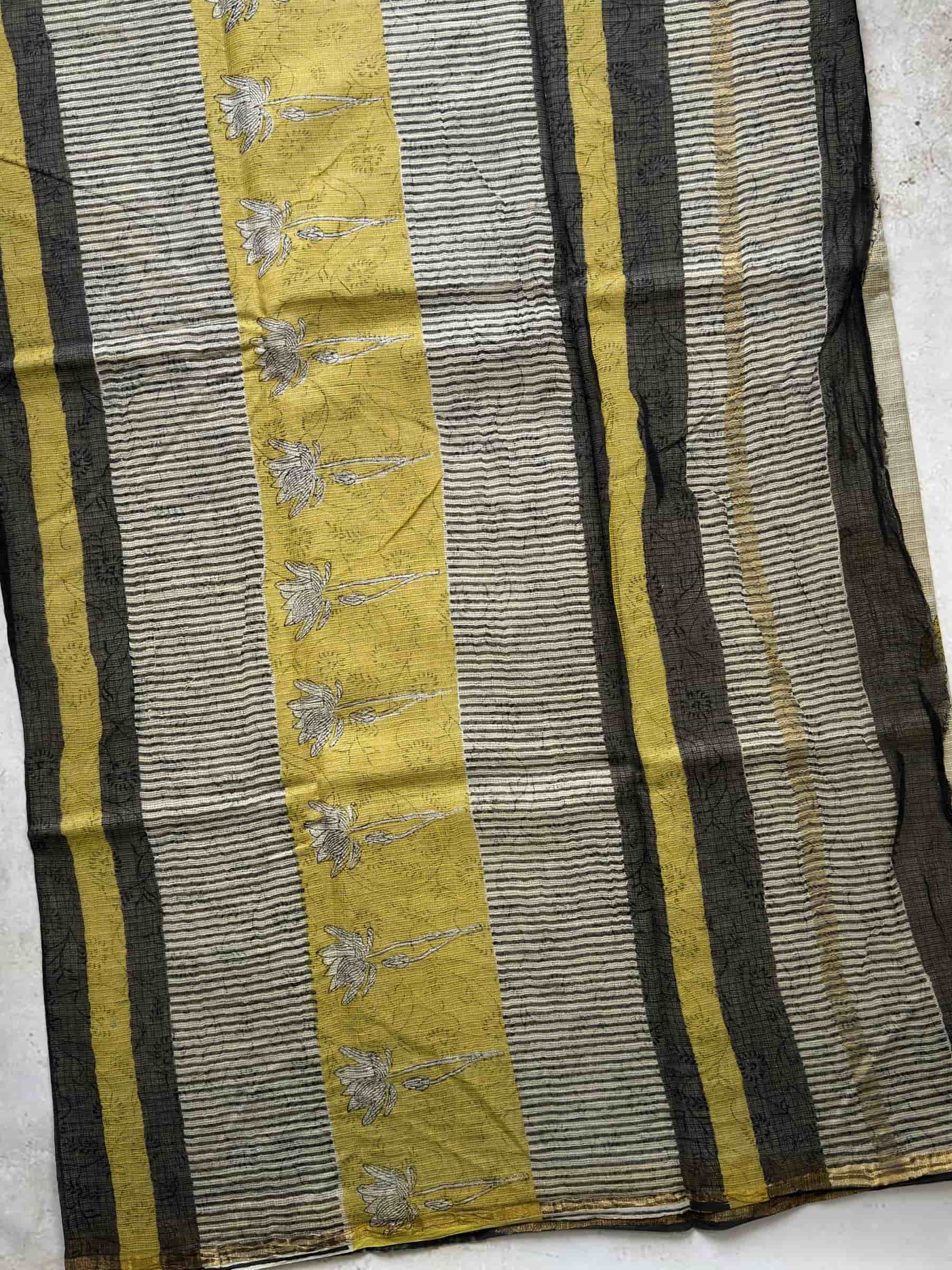 Hand Block Printed Kota Doria Saree in Ivory