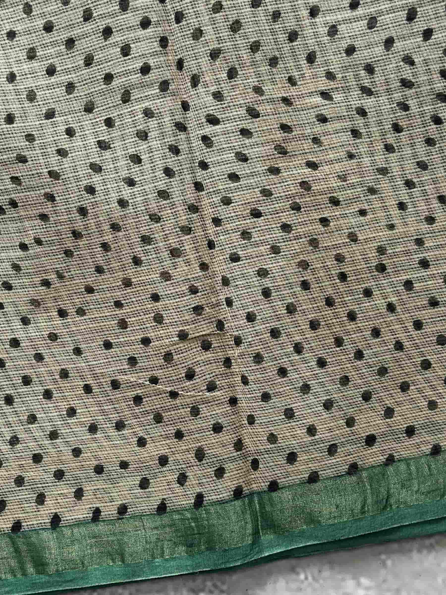 Kota Doria Hand Block Print Saree in Beige & Mustard
