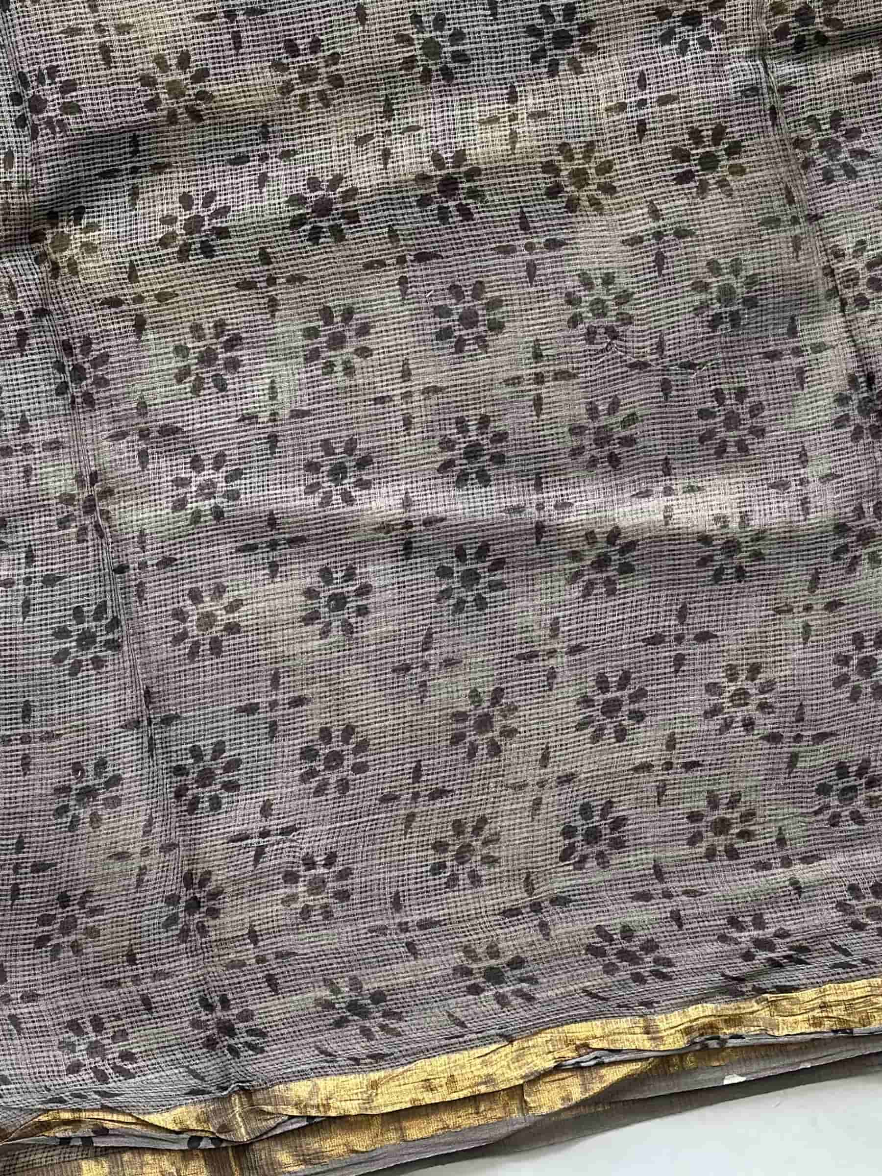 Hand Block Printed Kota Doria Saree in Mustard Olive