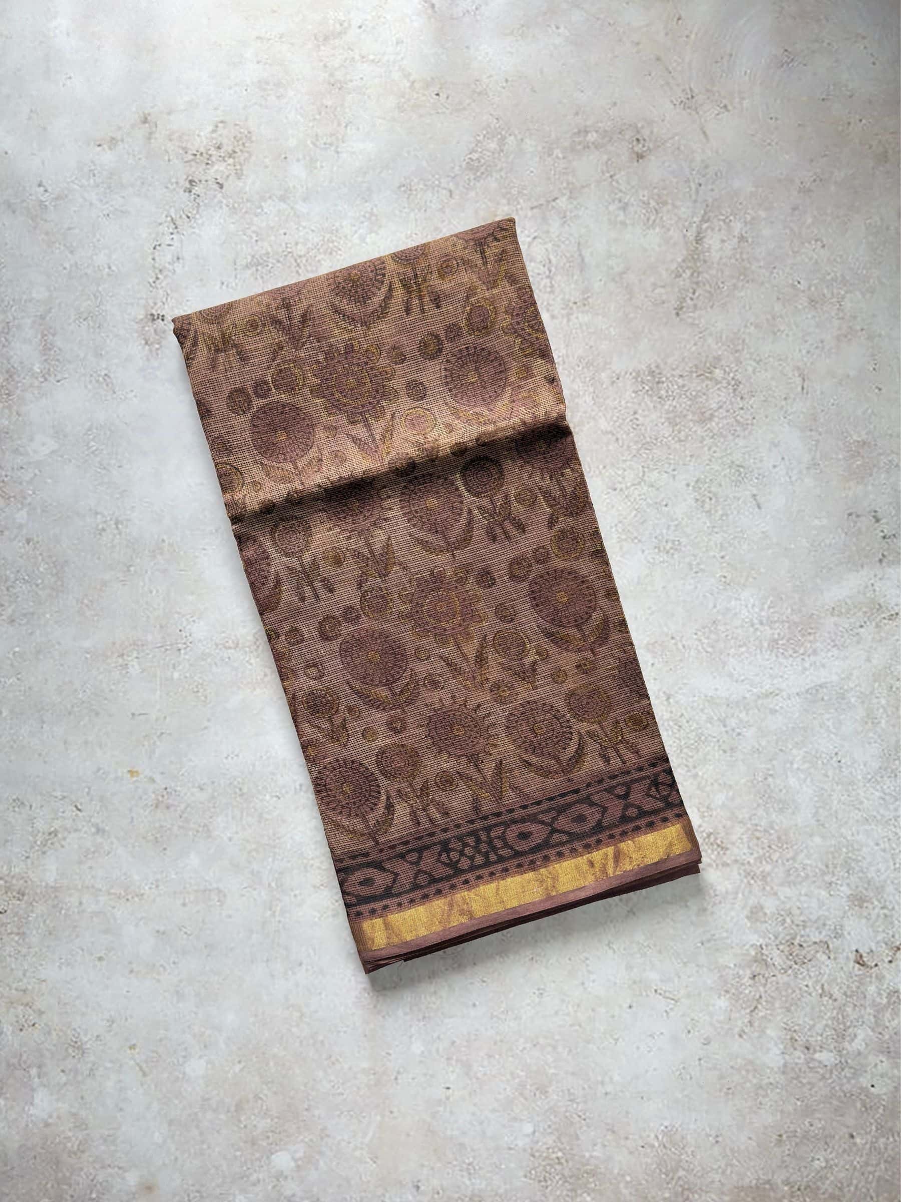 Hand Block Printed Vanaspati Kota Doria Saree in Dusty Mauve
