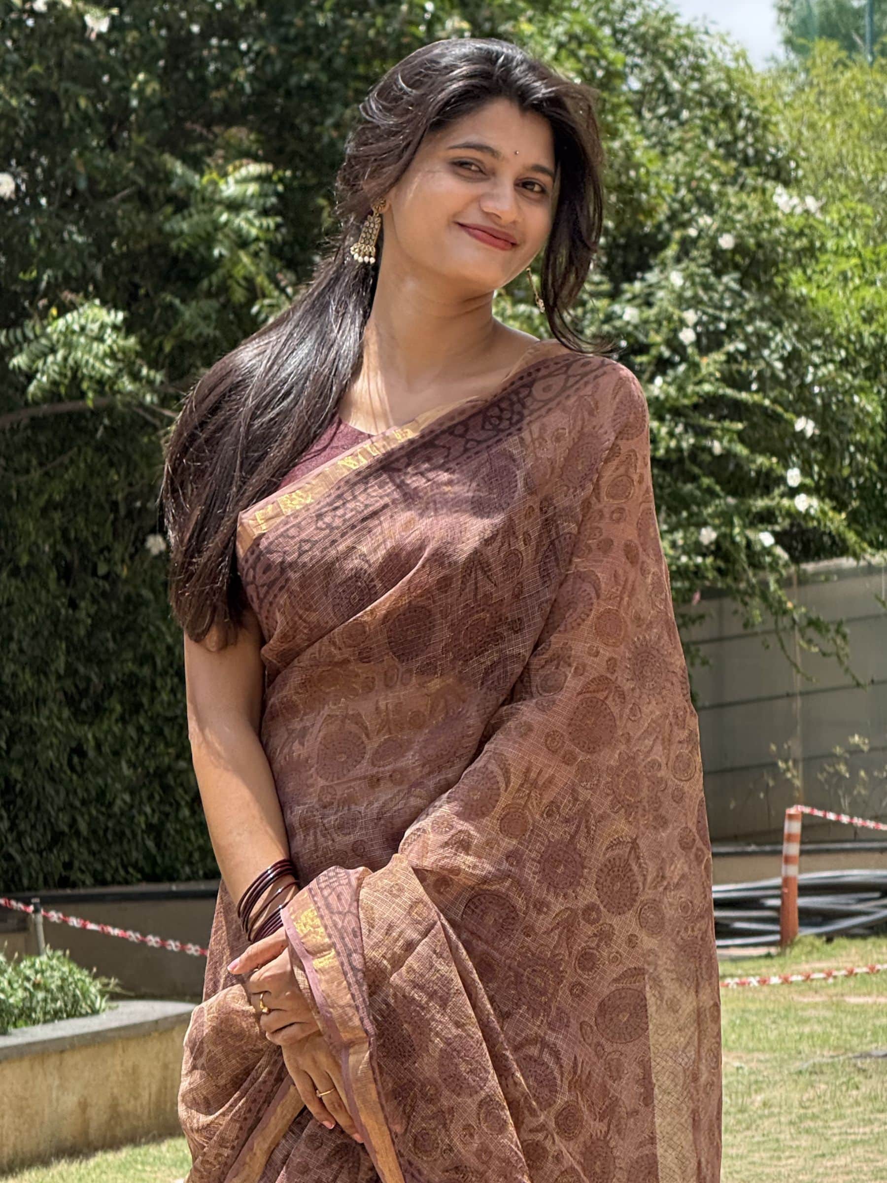 Hand Block Printed Vanaspati Kota Doria Saree in Dusty Mauve