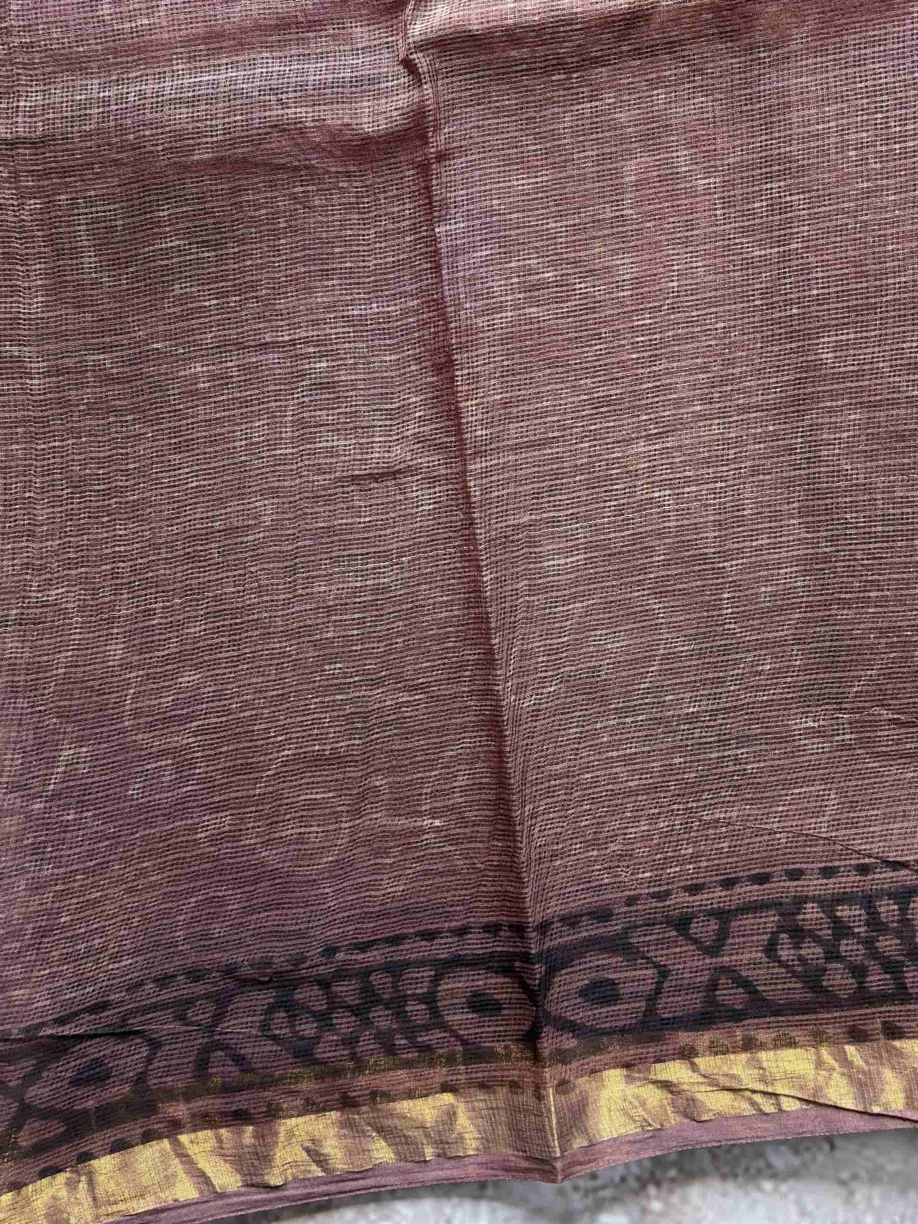 Hand Block Printed Vanaspati Kota Doria Saree in Dusty Mauve