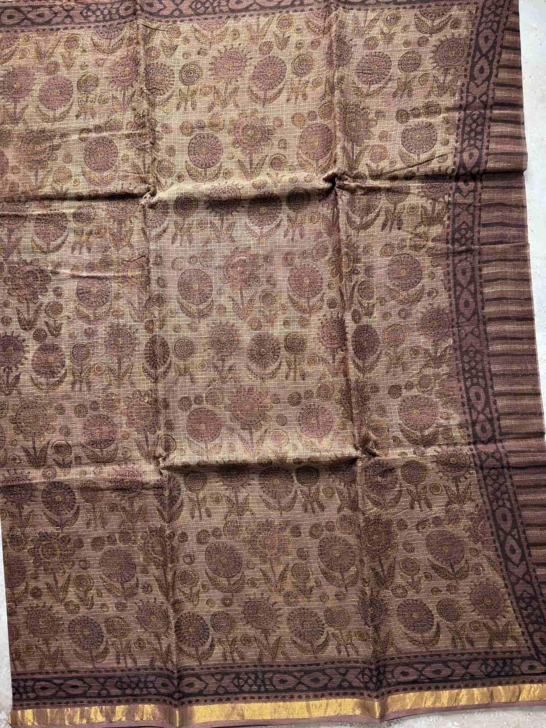 Hand Block Printed Vanaspati Kota Doria Saree in Dusty Mauve