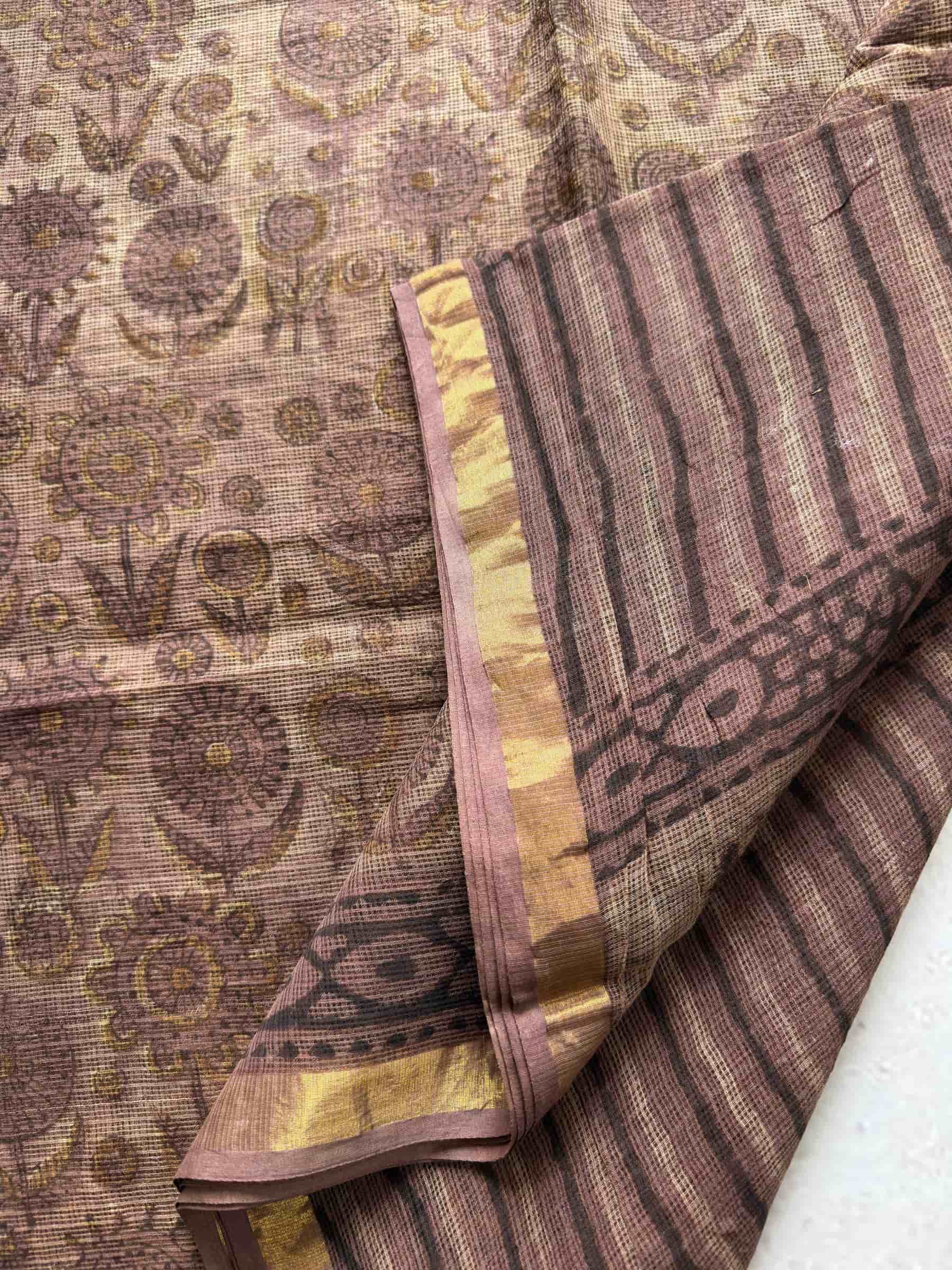 Hand Block Printed Vanaspati Kota Doria Saree in Dusty Mauve
