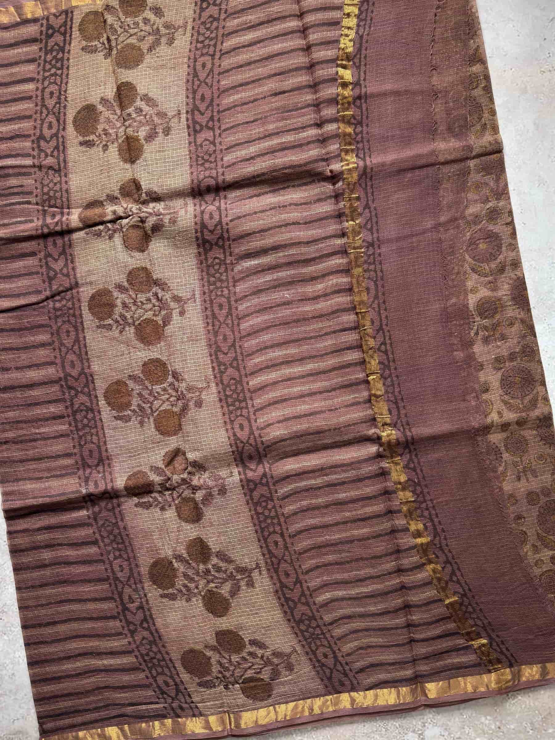 Hand Block Printed Vanaspati Kota Doria Saree in Dusty Mauve