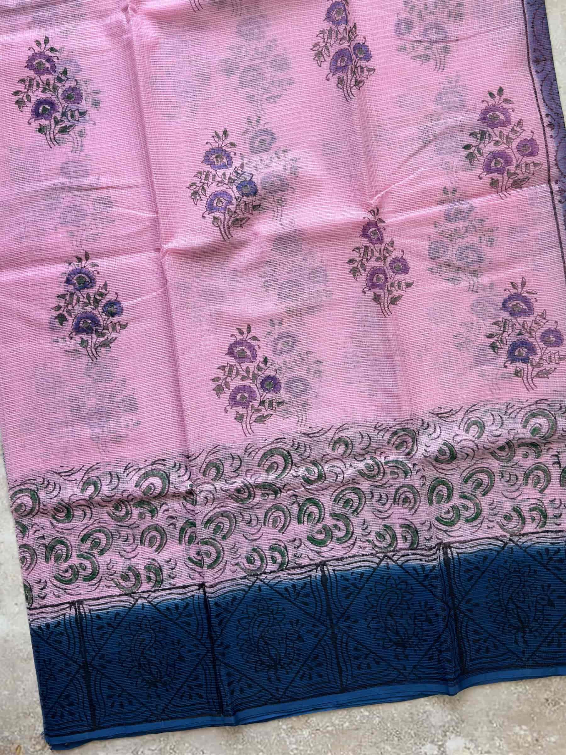 Hand Block Printed Kota Doria Saree in Lavender