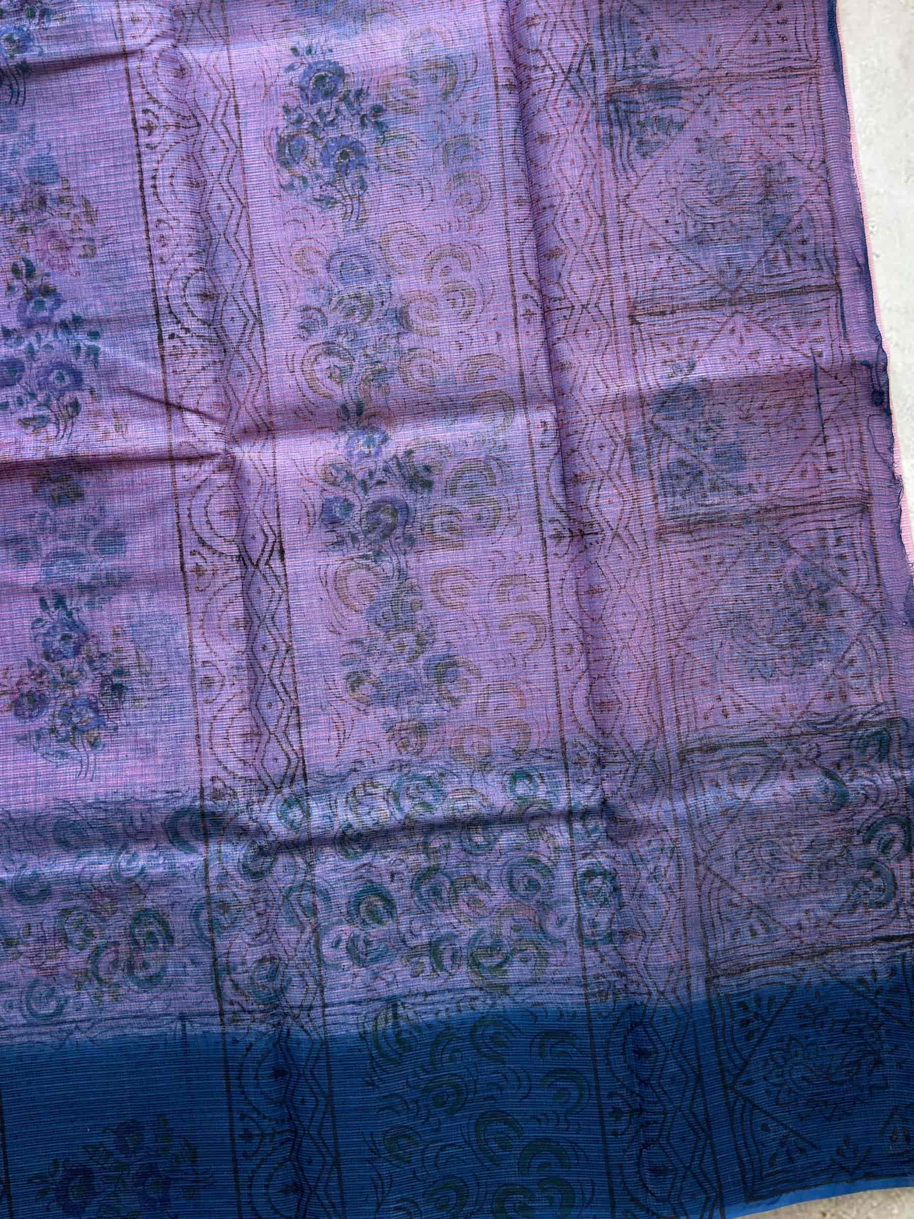 Hand Block Printed Kota Doria Saree in Lavender