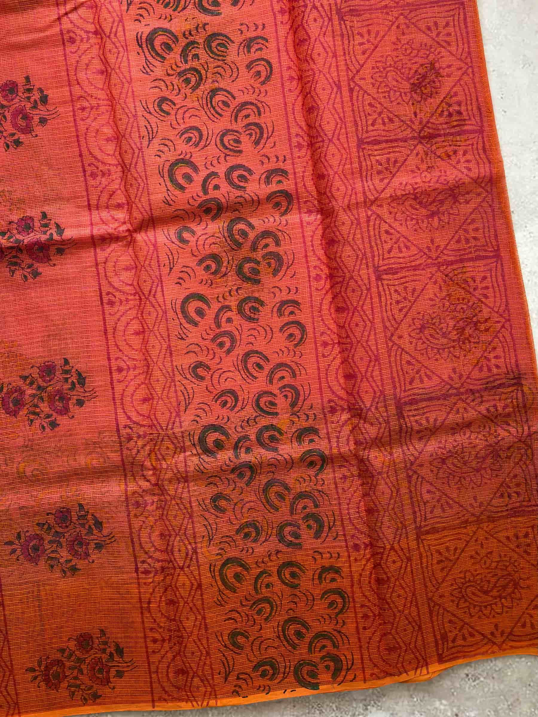 Hand Block Printed Kota Doria Saree in Pink
