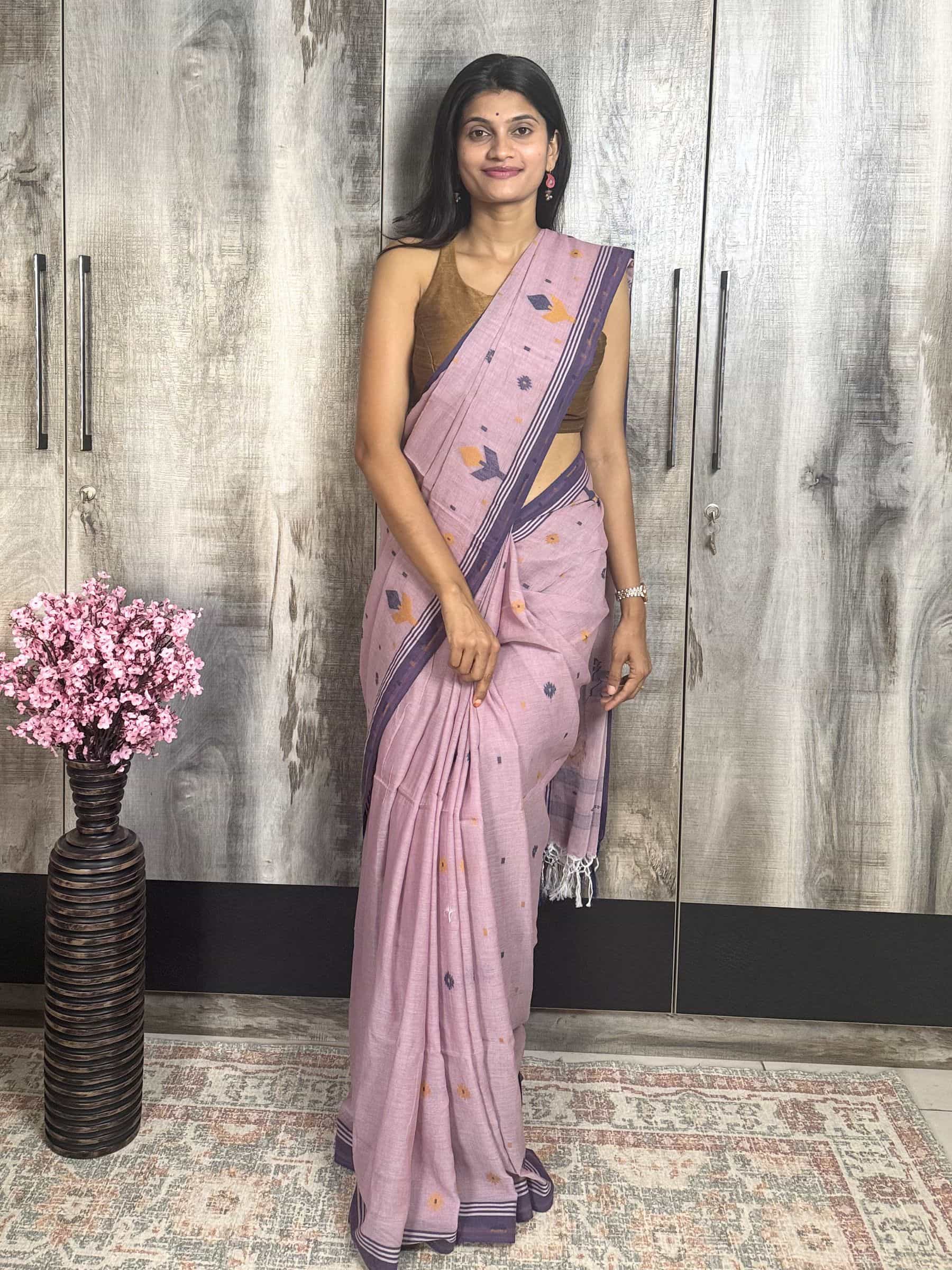 Handloom Jacquard Jamdani Cotton Saree in Lilac