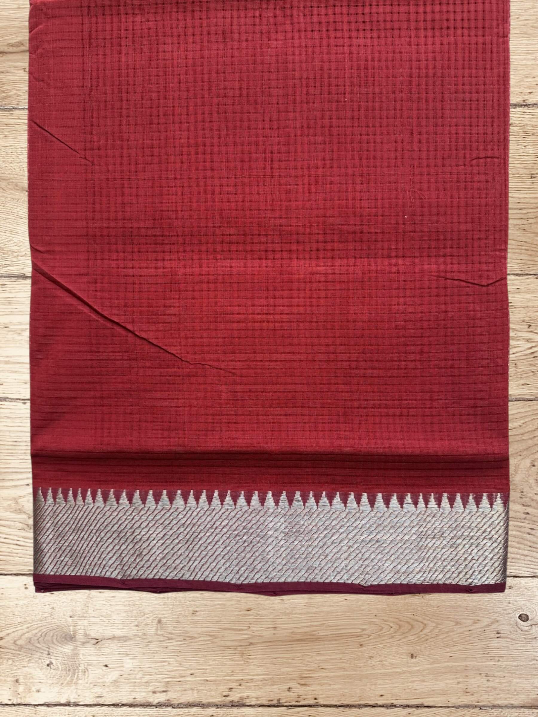 Handloom Mangalagiri Cotton Saree in Reddish-Maroon