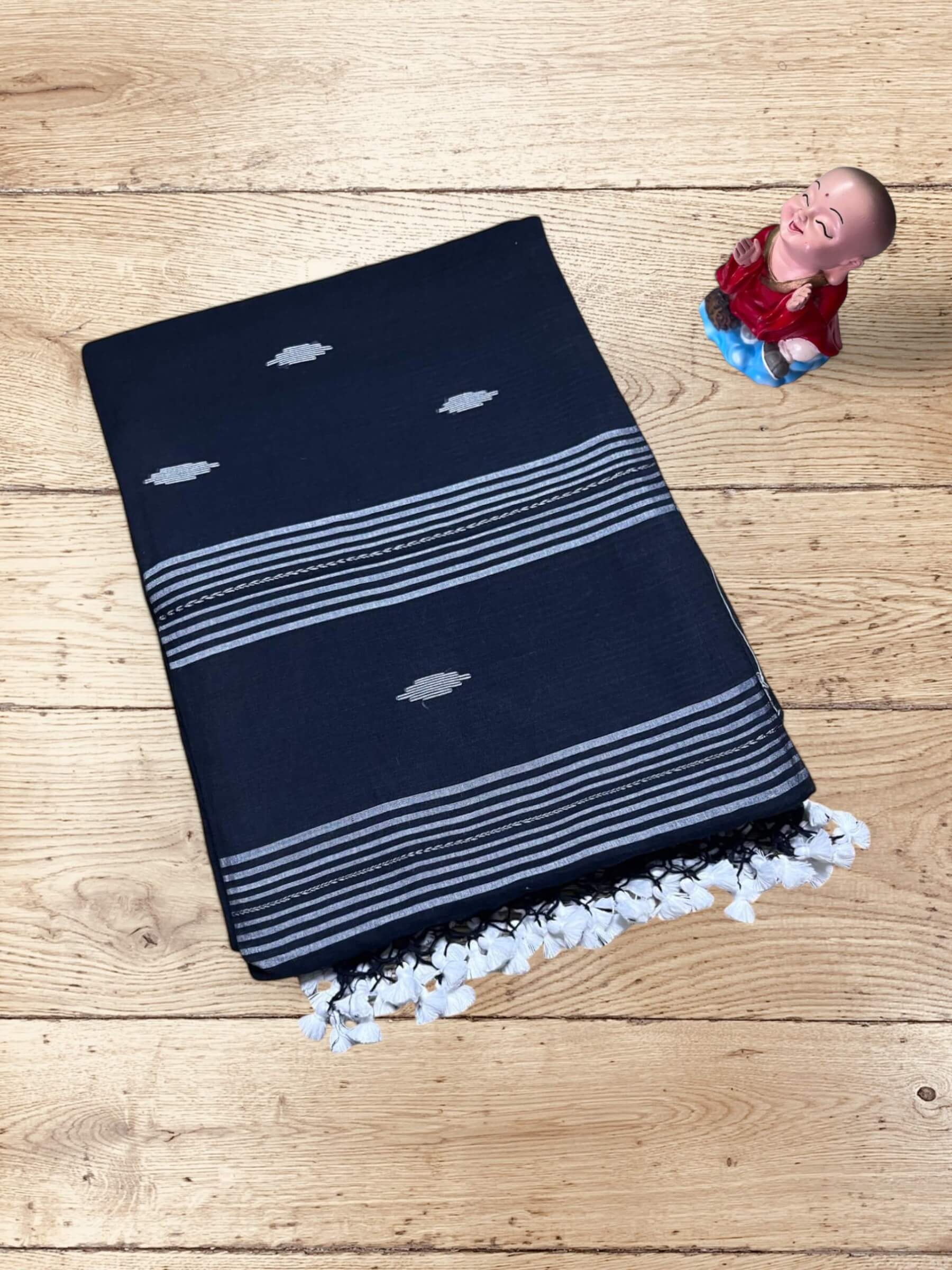 Handloom Mul Cotton Saree in Black