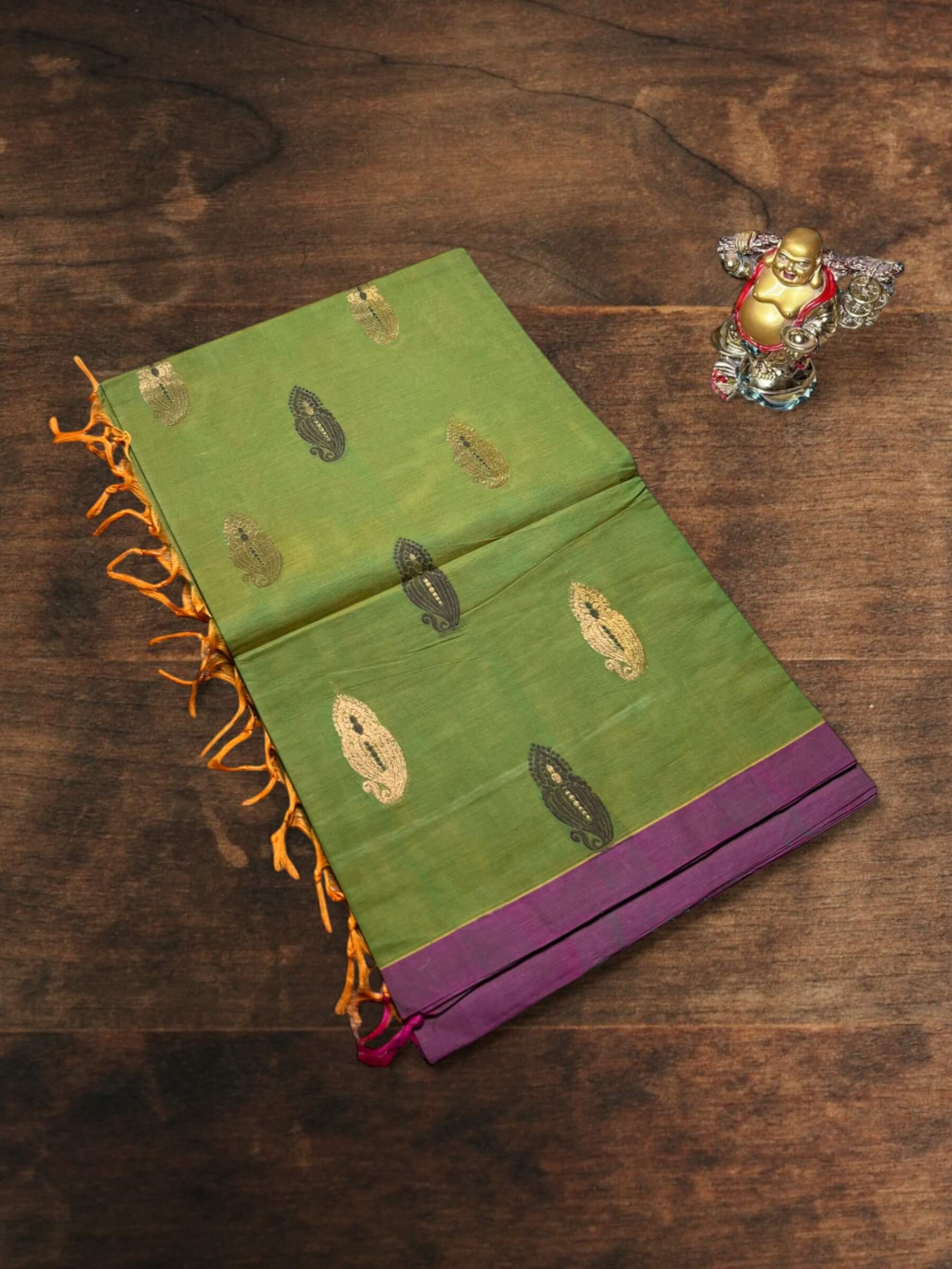 Handloom Negamam Cotton Saree in Olive Green