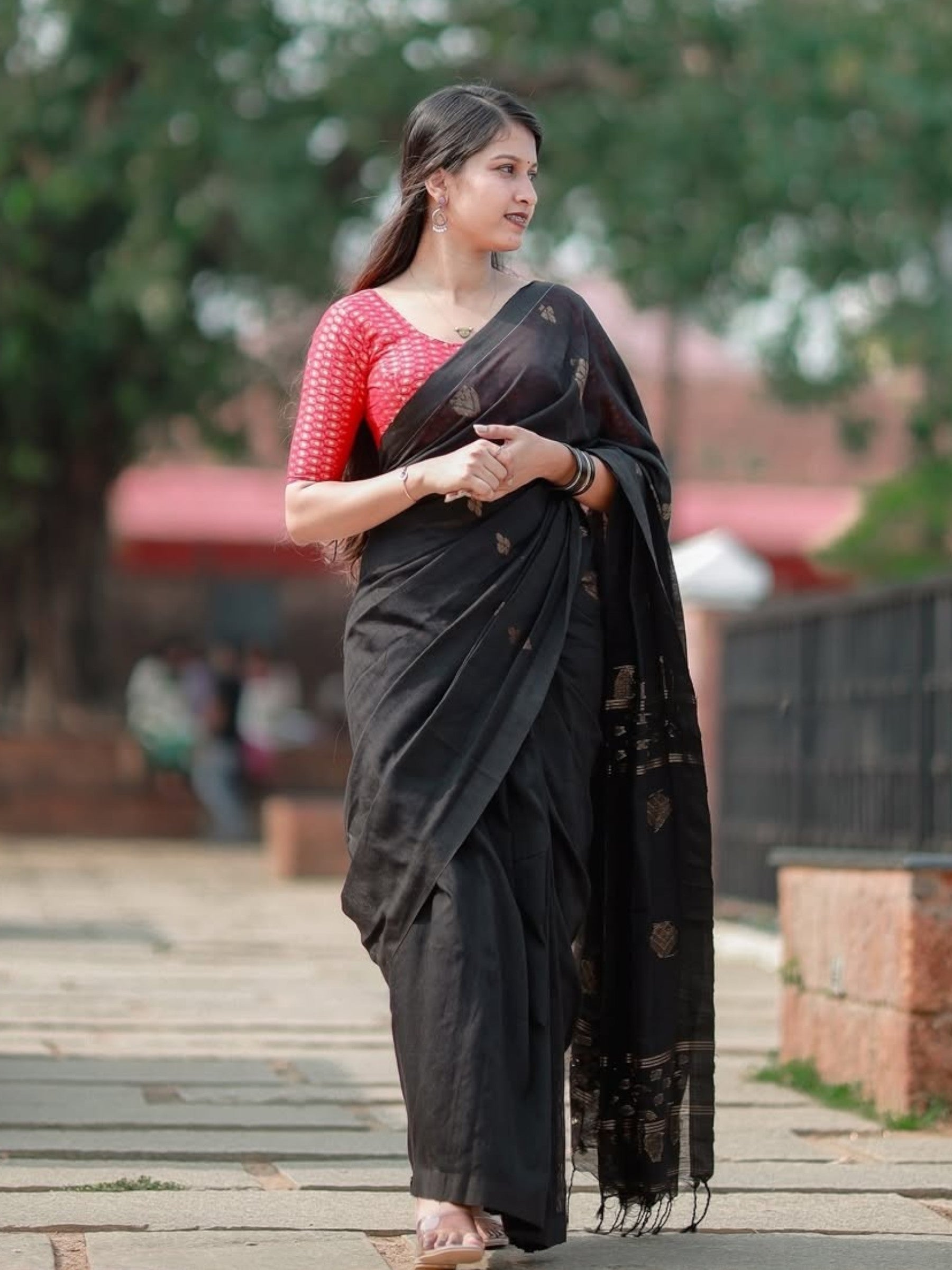Organic Linen Saree in Black