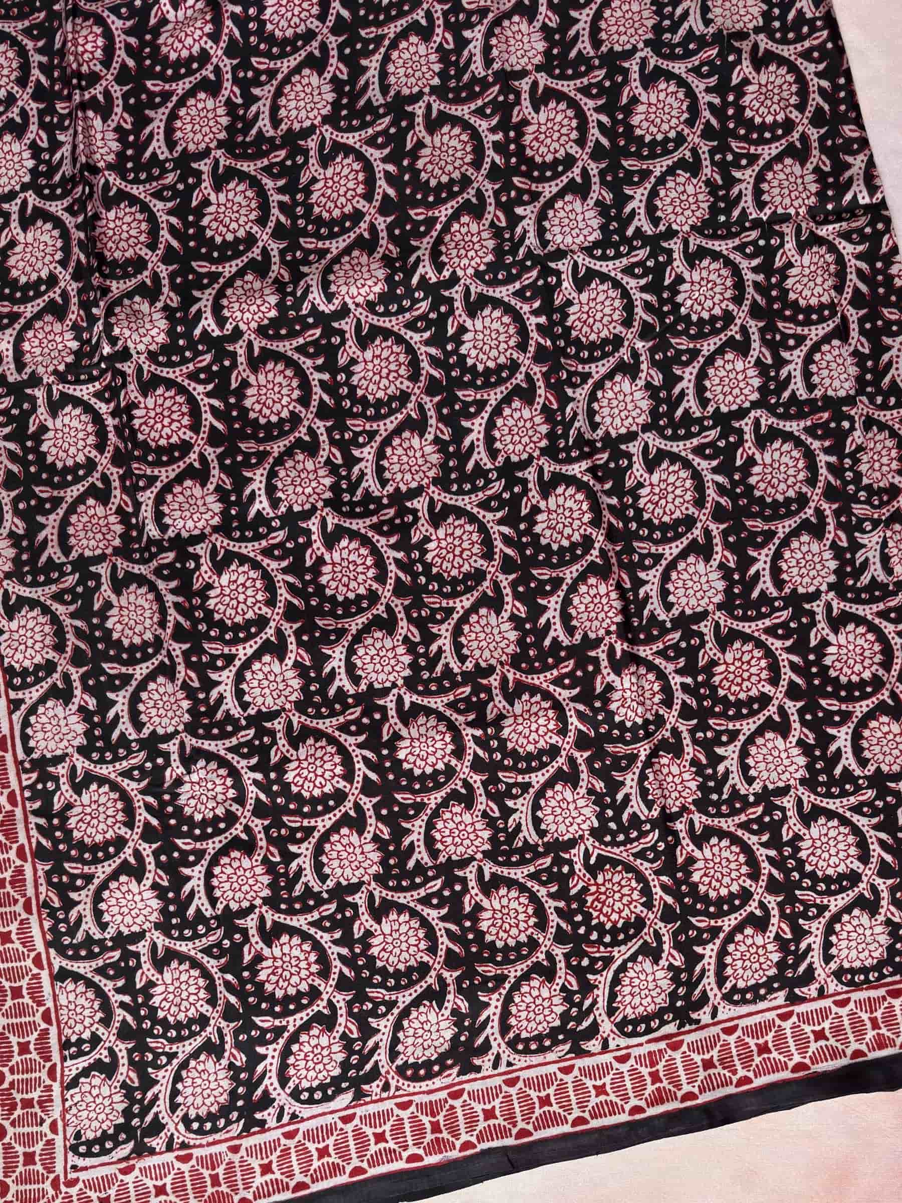 Black and Red Bagh Hand Block Printed Banana Silk Cotton Saree