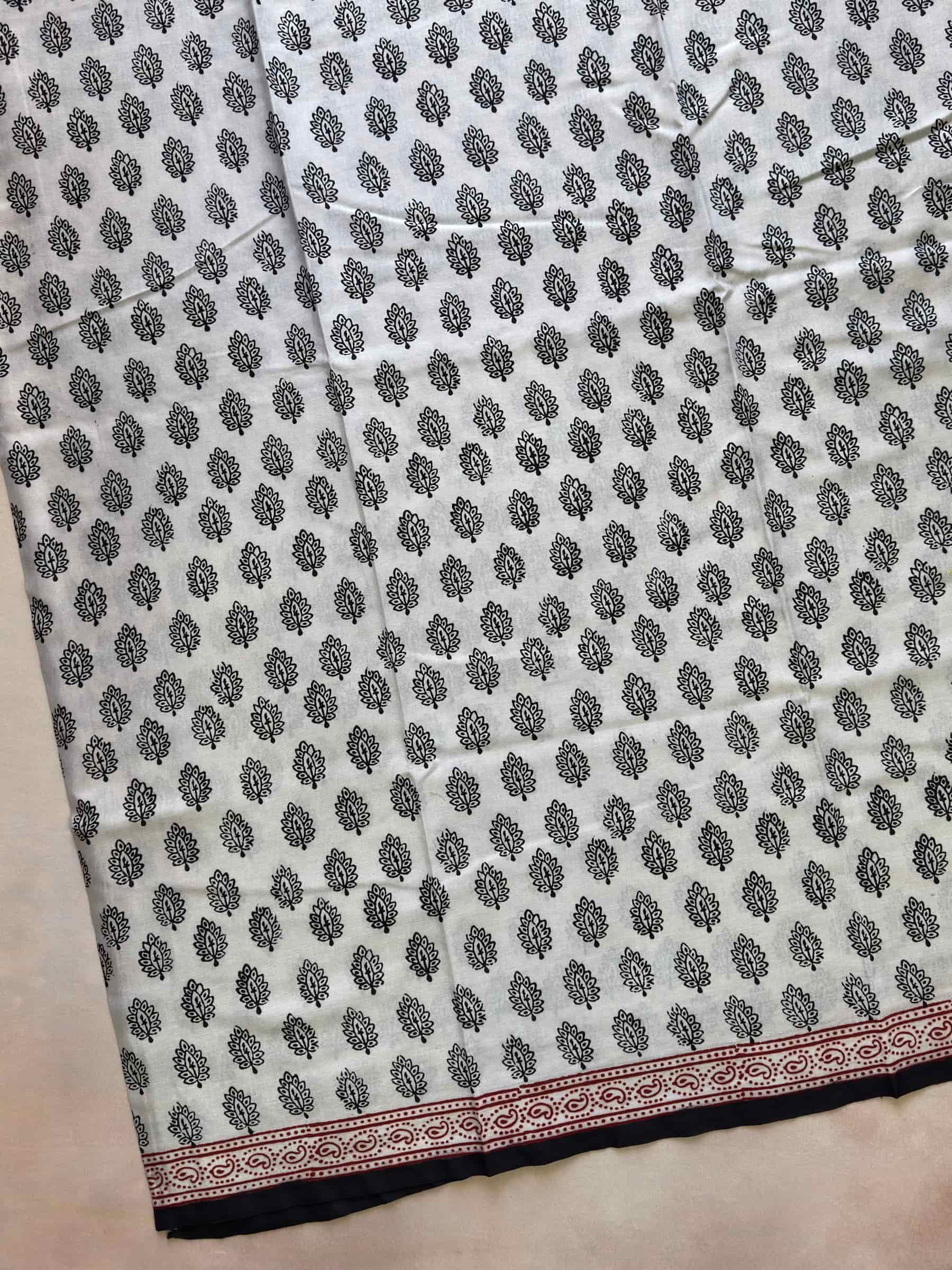 Black and Off White Bagh Hand Block Printed Banana Silk Cotton Saree