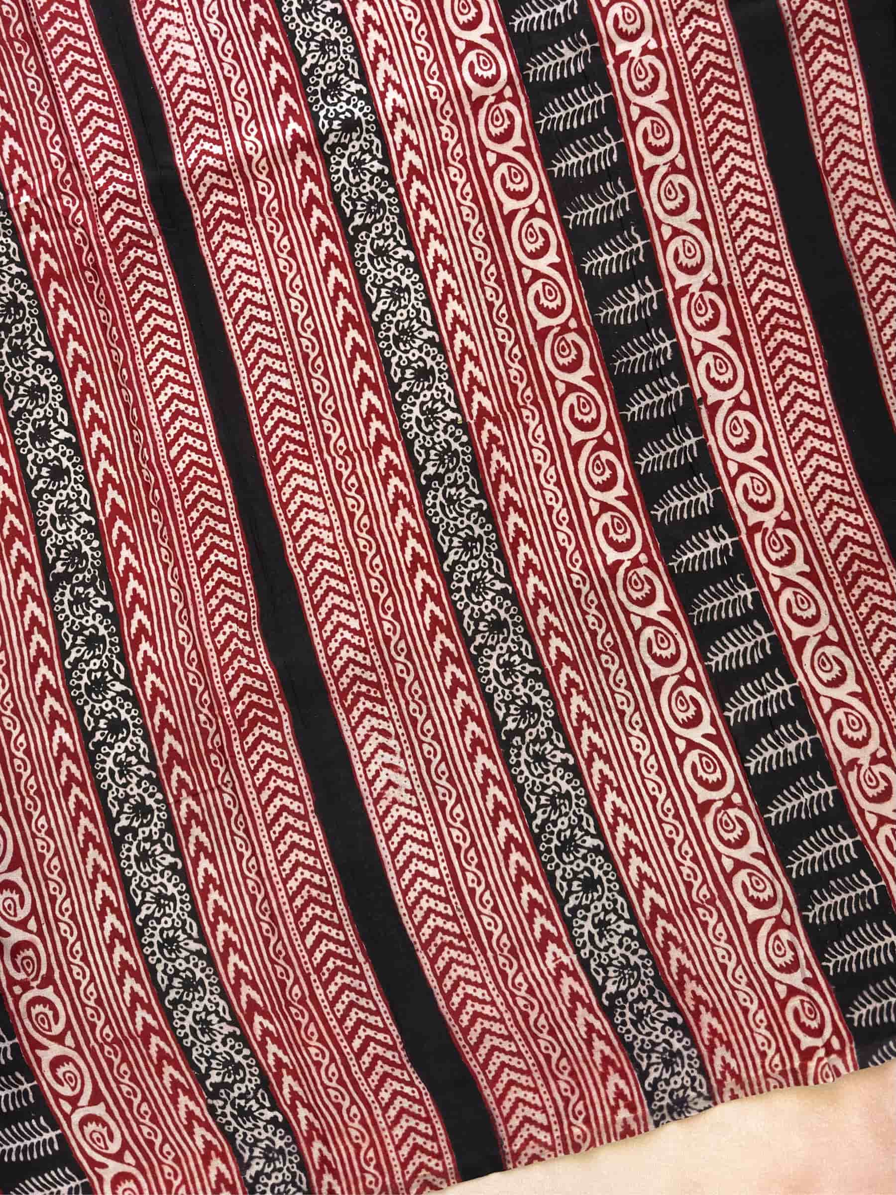 Ivory with Black Paisley Motifs Bagh Hand Block Printed Banana Silk Cotton Saree