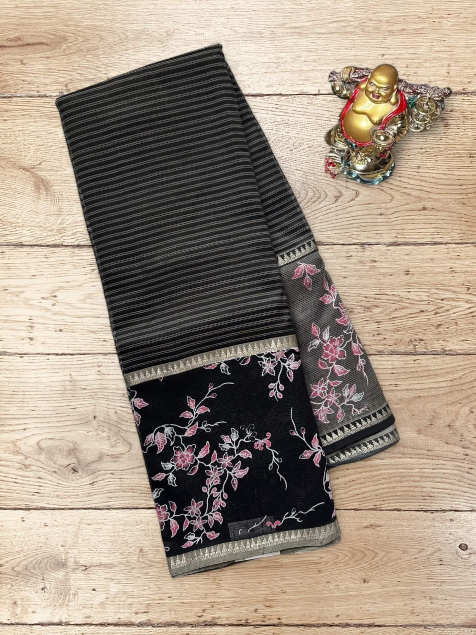 Handloom Mangalagiri Silk Cotton Saree in Black