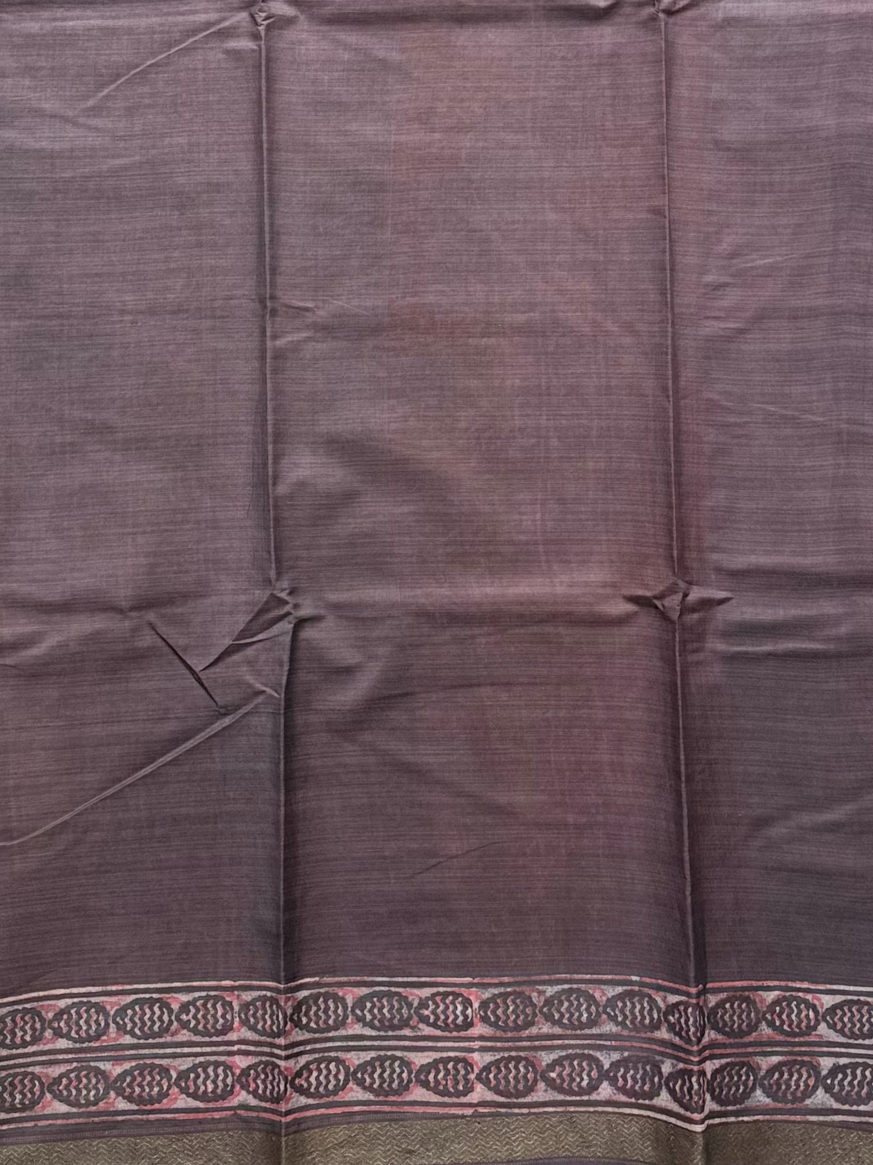Shadow Purple Dabu Hand Block Printed Banana Silk Saree