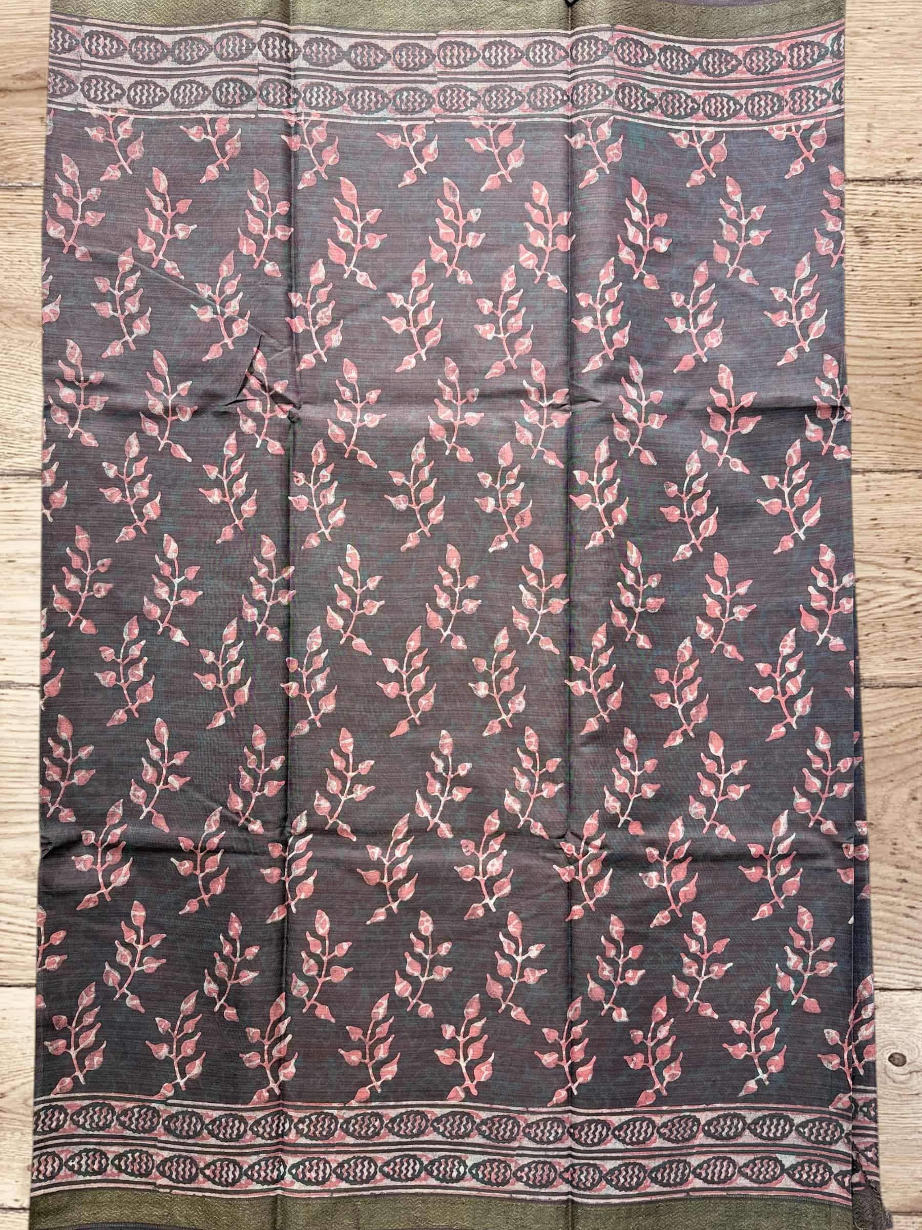 Shadow Purple Dabu Hand Block Printed Banana Silk Saree