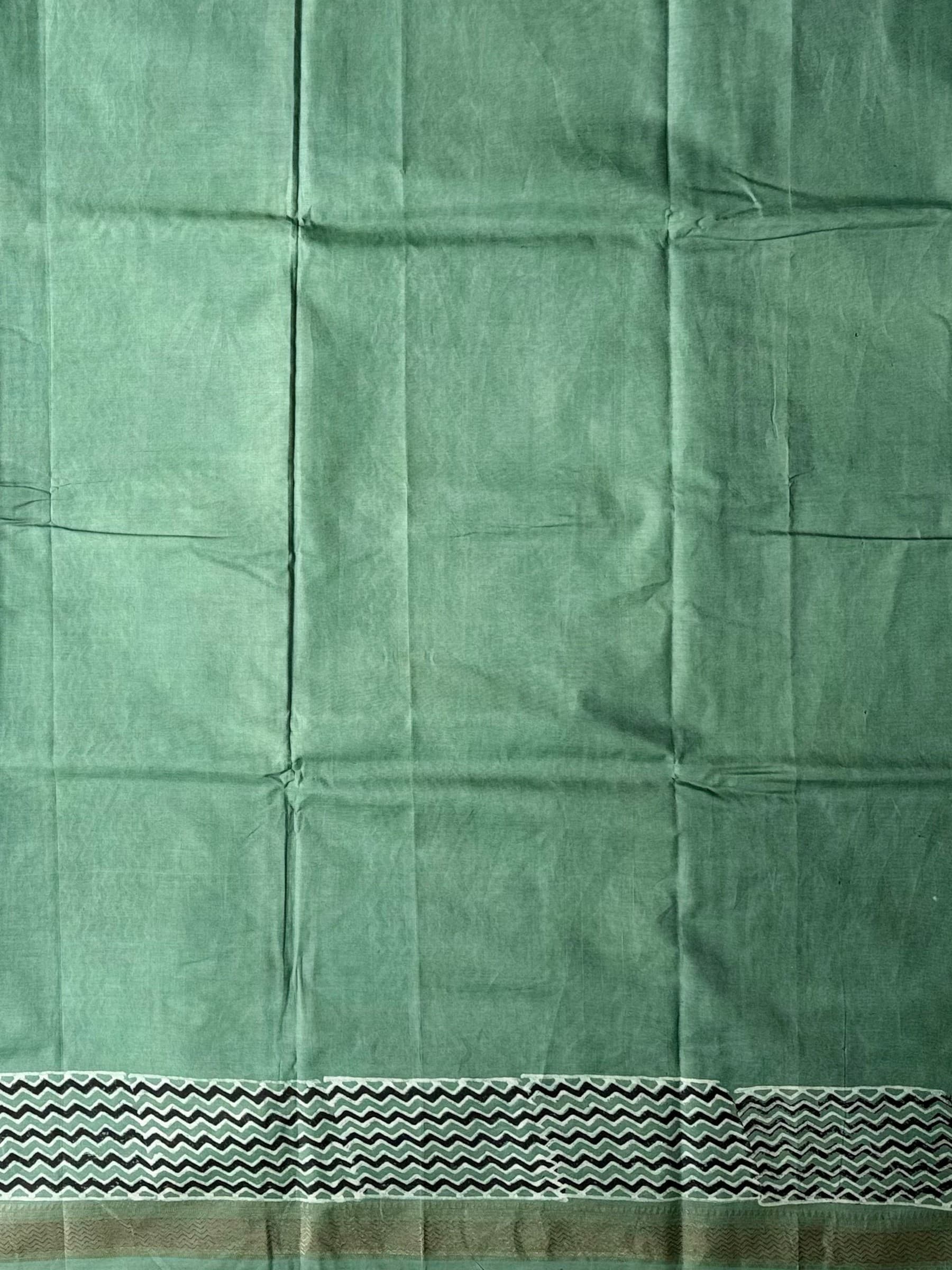 Green Dabu Hand Block Printed Banana Silk Saree