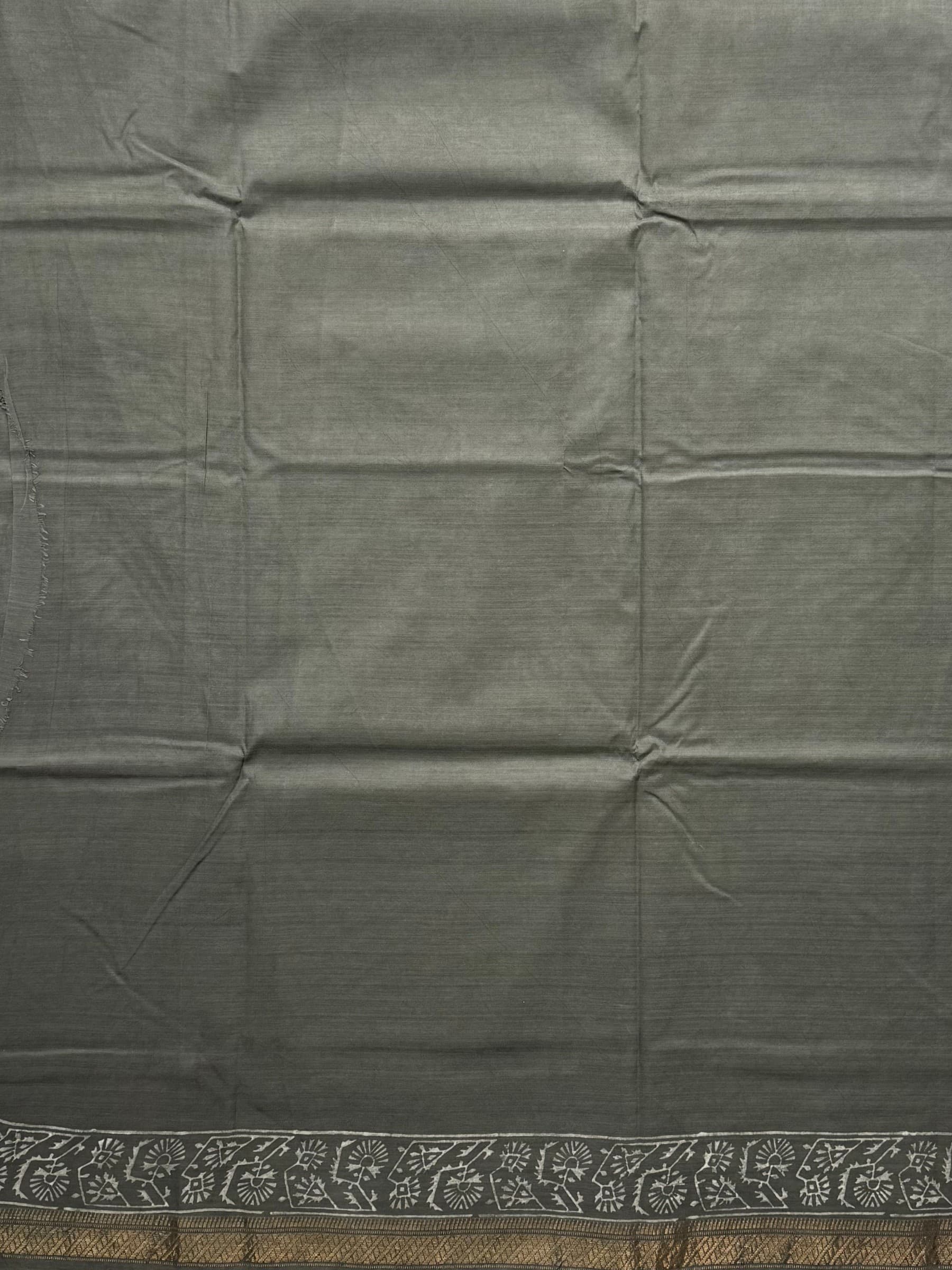 Grey Dabu Hand Block Printed Banana Silk Saree