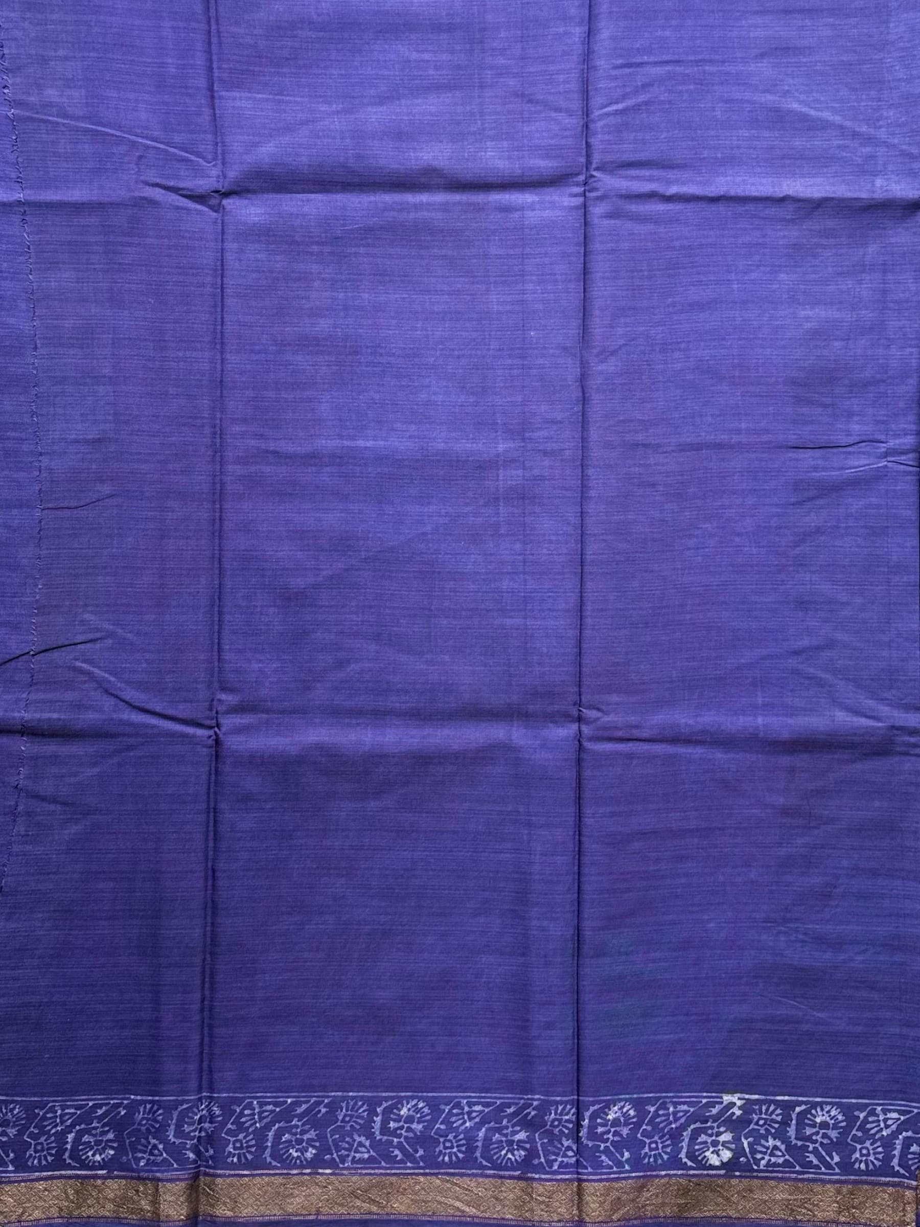 Royal Blue Dabu Hand Block Printed Banana Silk Saree