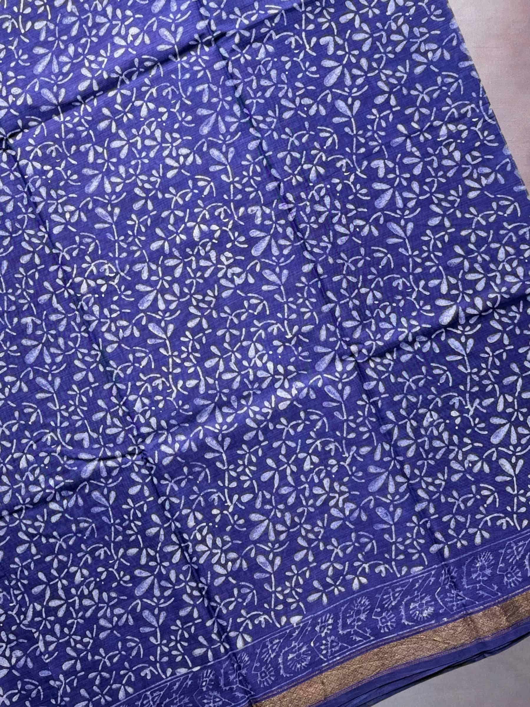 Royal Blue Dabu Hand Block Printed Banana Silk Saree