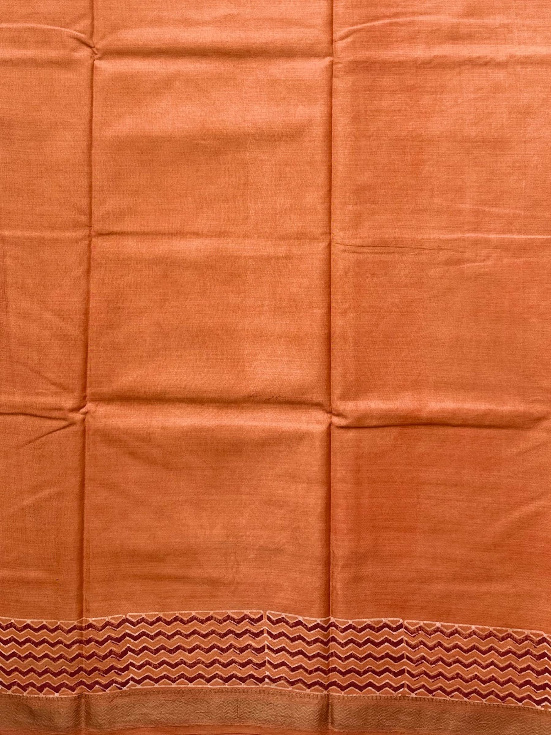 Rust Brown Dabu Hand Block Printed Banana Silk Saree
