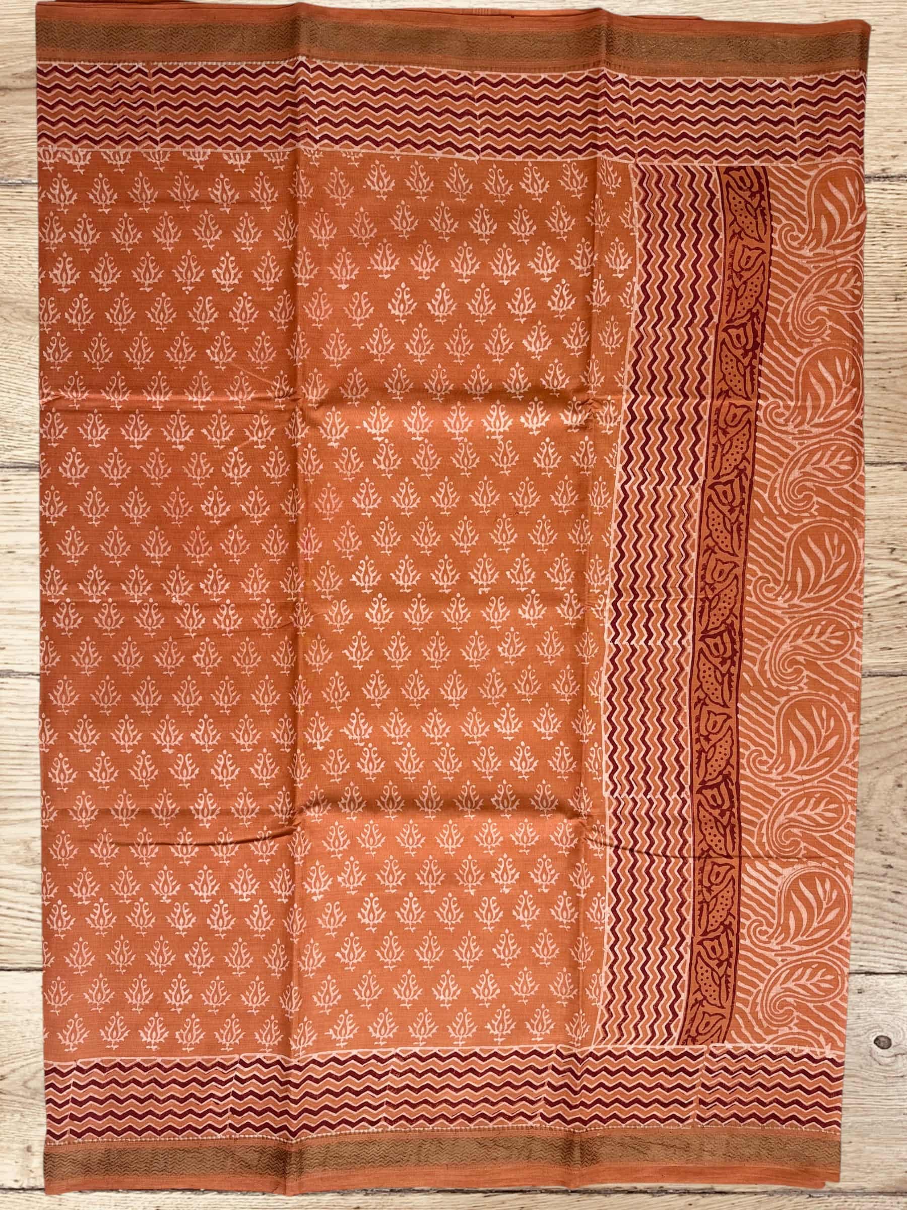 Rust Brown Dabu Hand Block Printed Banana Silk Saree