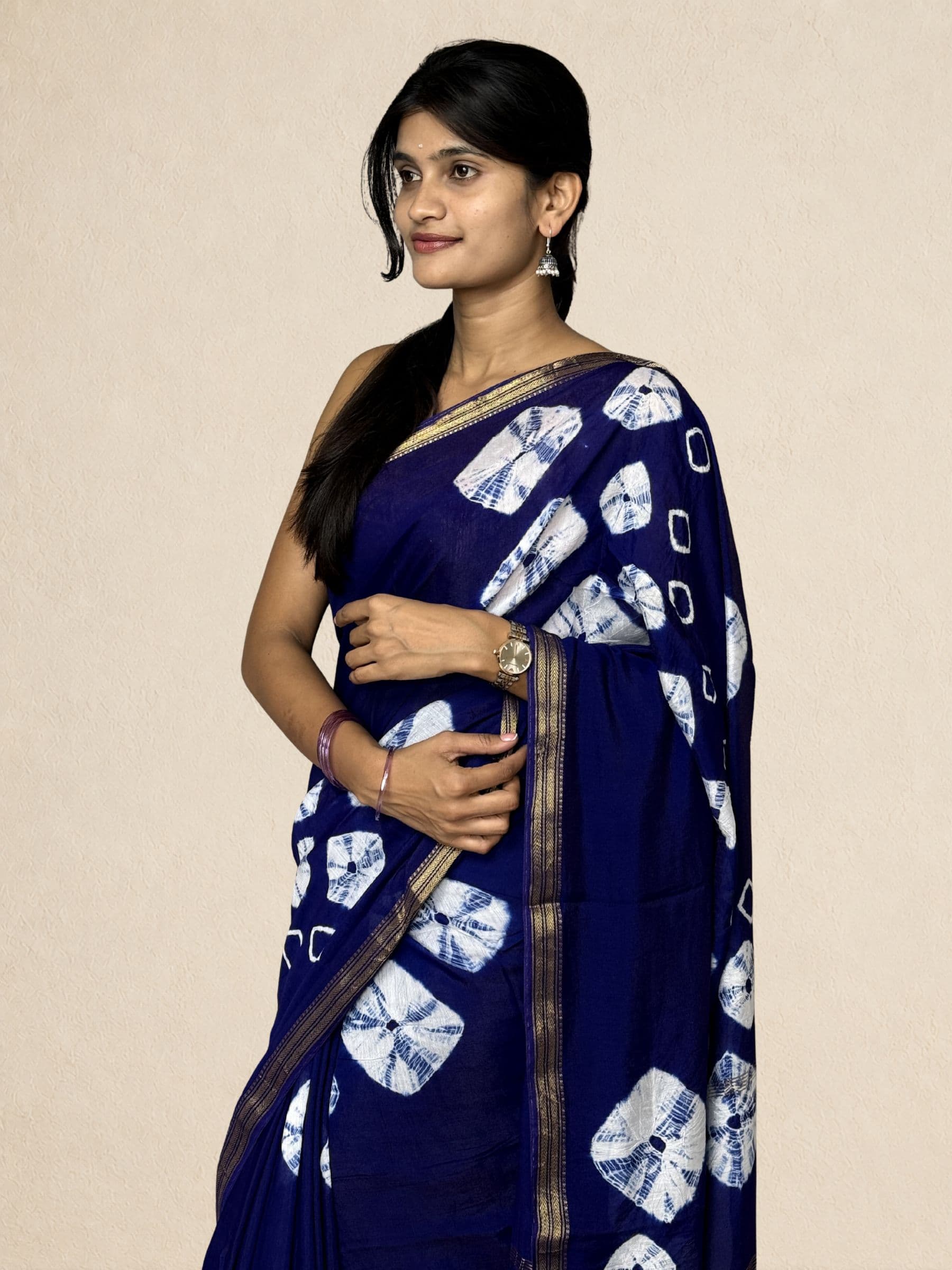 Bandhej Maheshwari Cotton Silk Saree in Royal Blue
