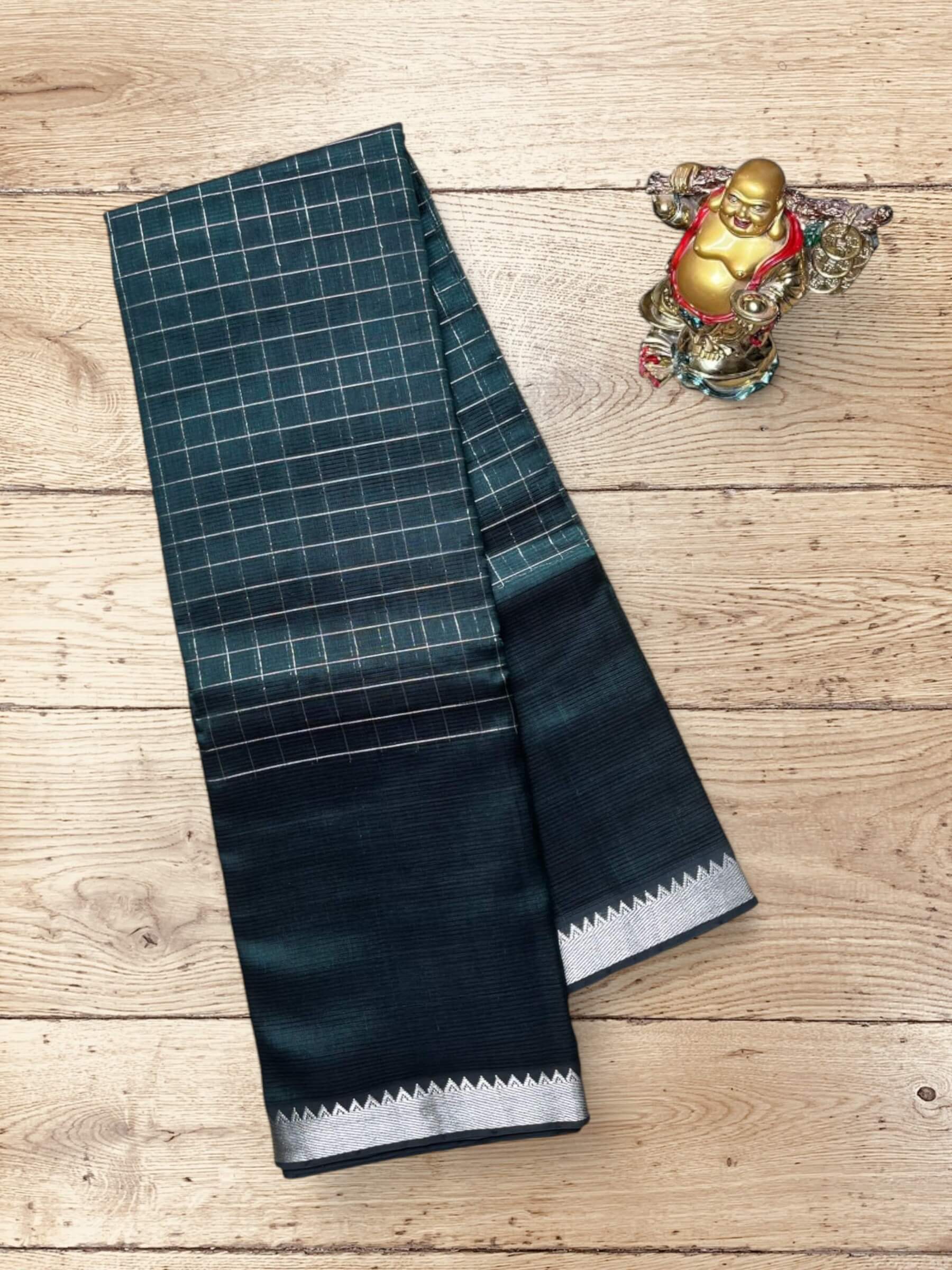 Handloom Mangalagiri Silk Cotton Saree in Dark Green