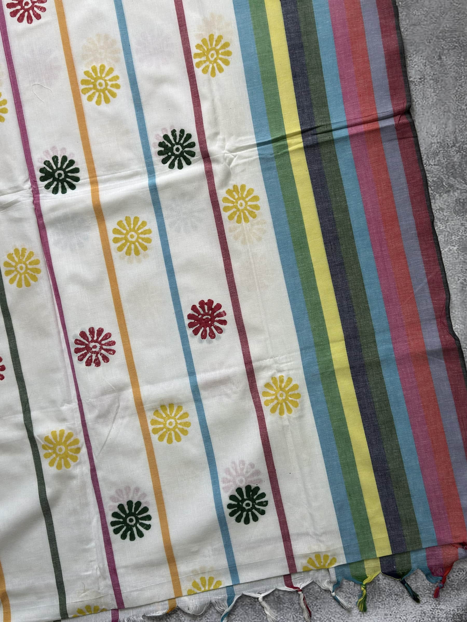 Handloom Dhonekhali Block Print Cotton Saree