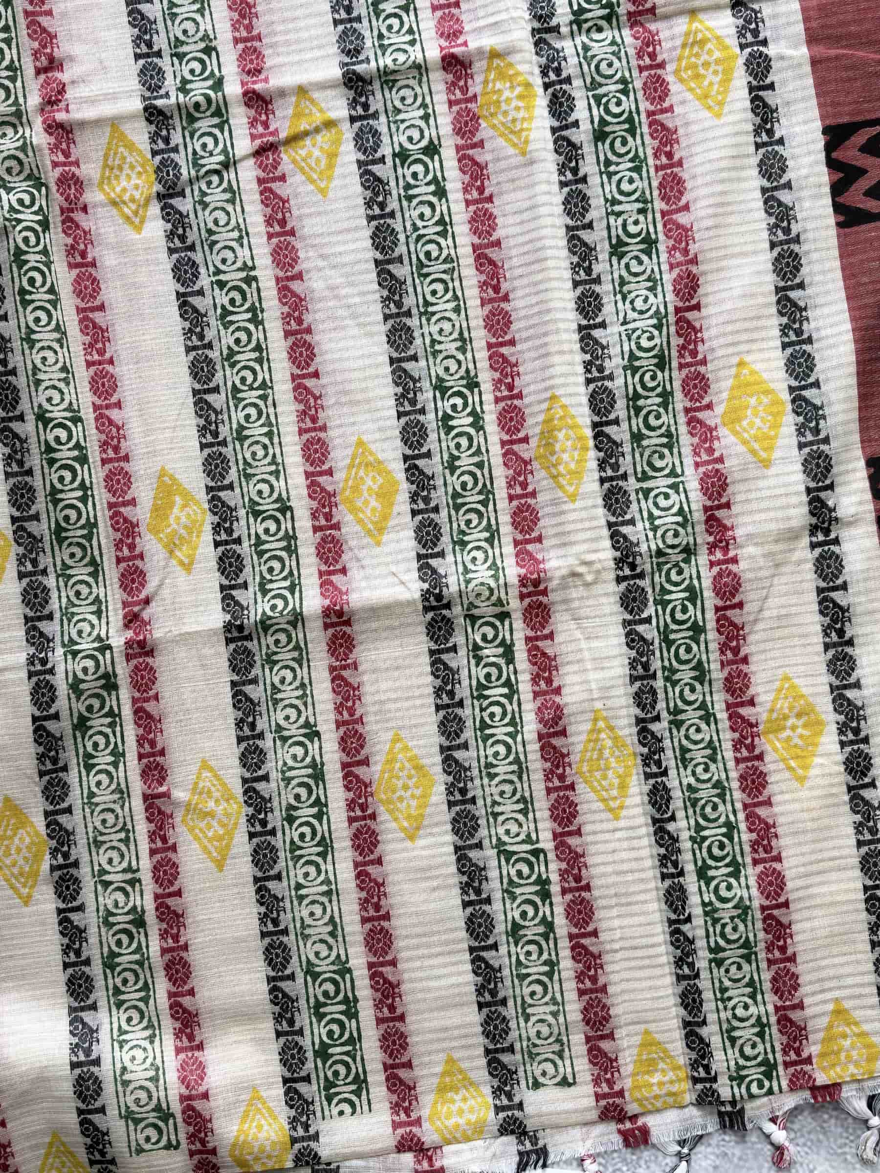 Handloom Dhonekhali Block Print Cotton Saree