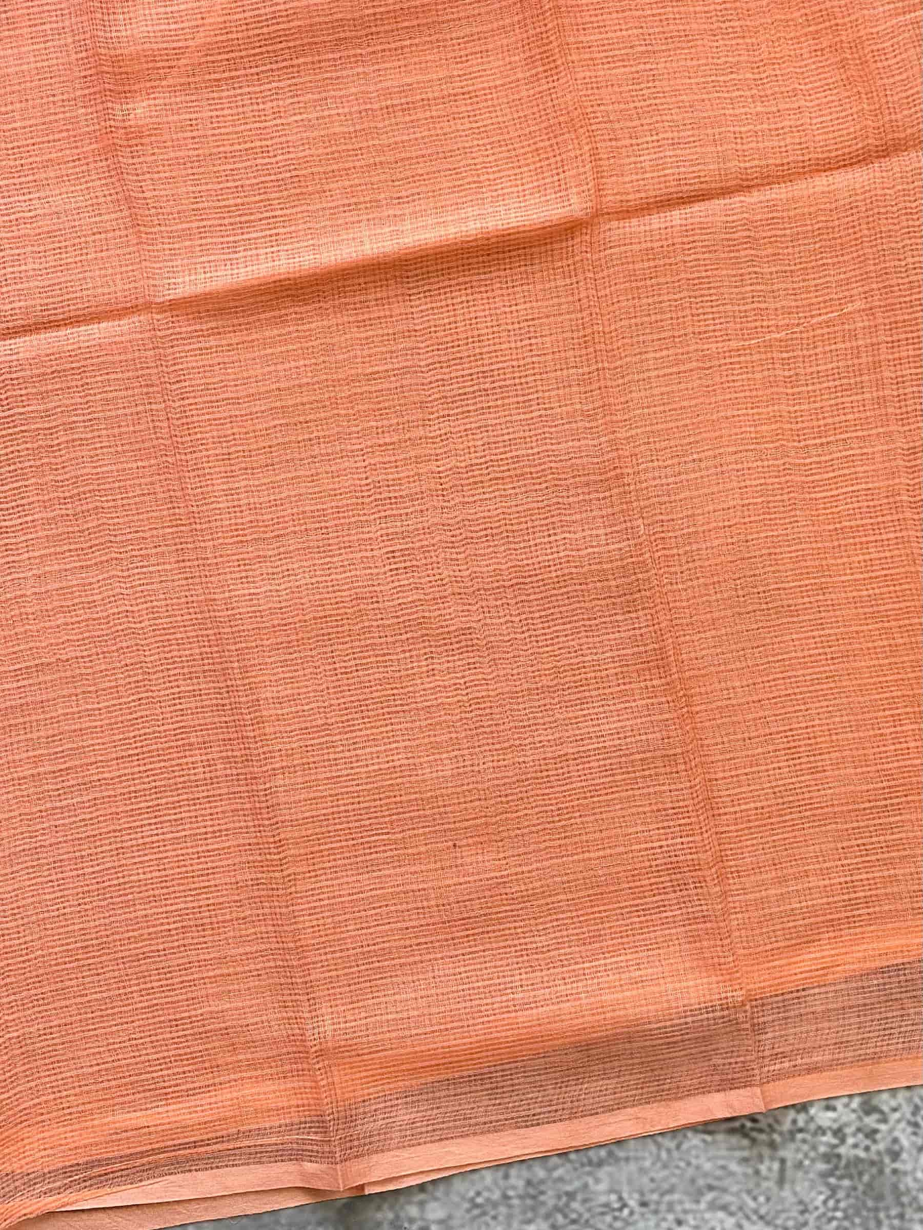 Peach Kota Doria Embroidered Saree with Floral Border