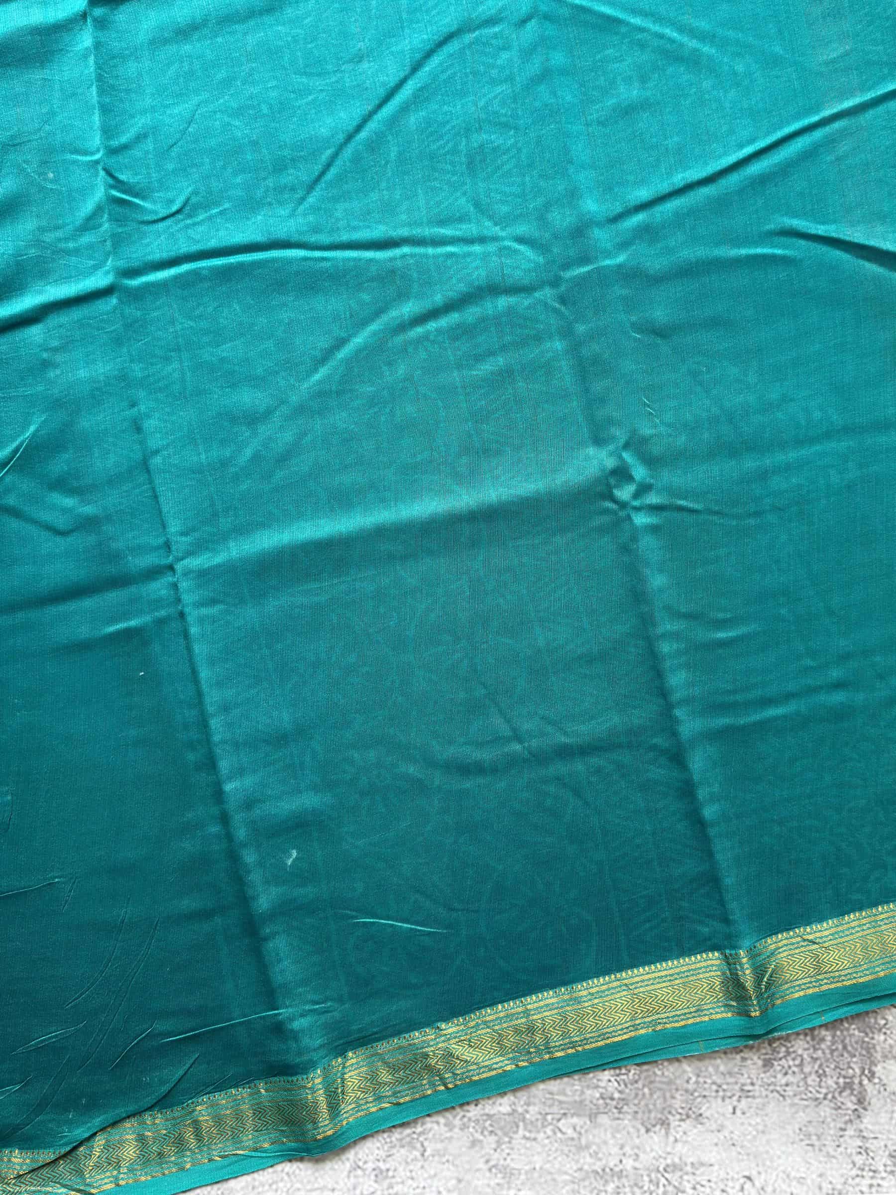 Hand Block Printed Maheshwari Cotton Silk Saree in Teal