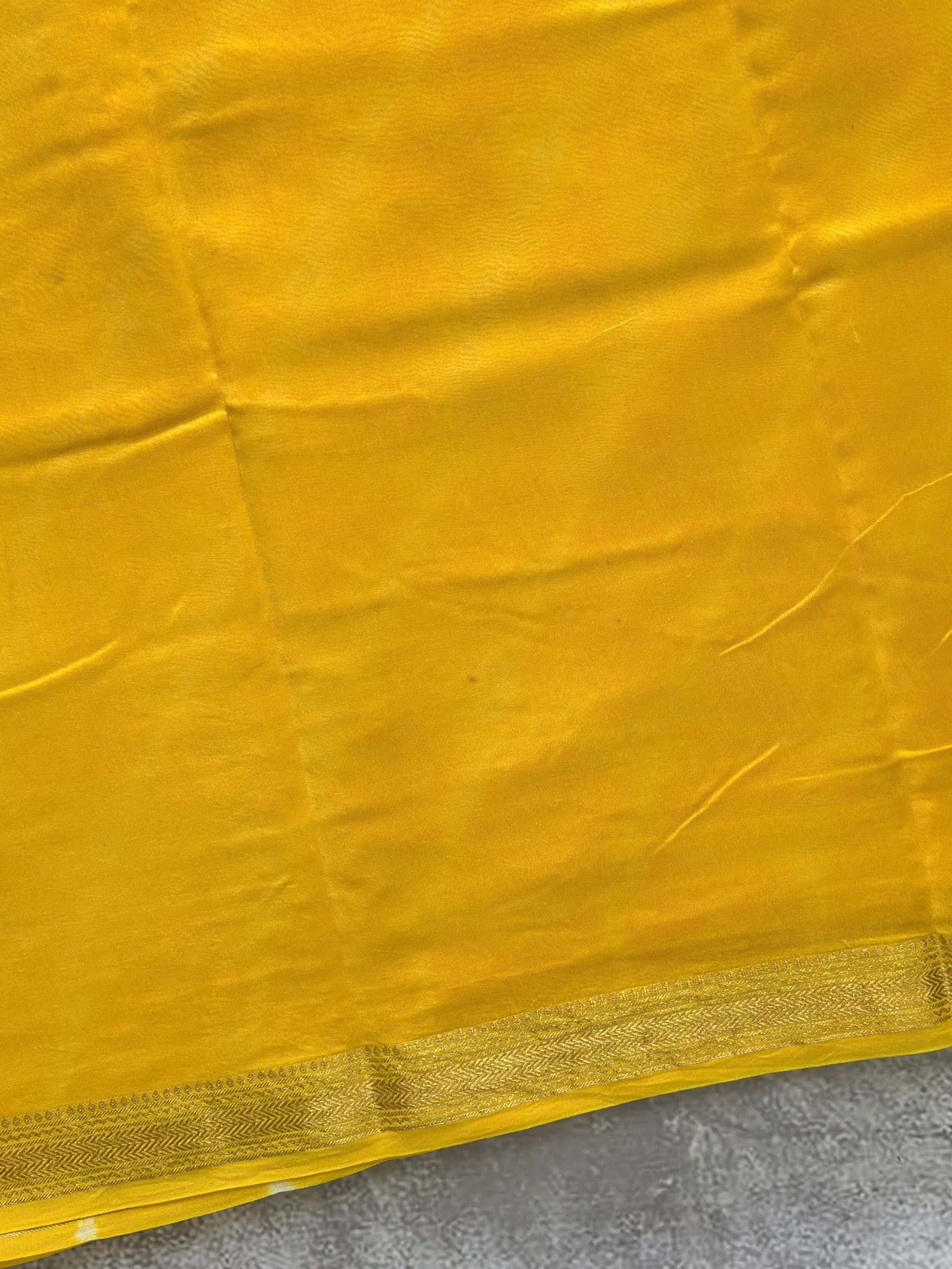 Hand Block Printed Maheshwari Cotton Silk Saree in Yellow
