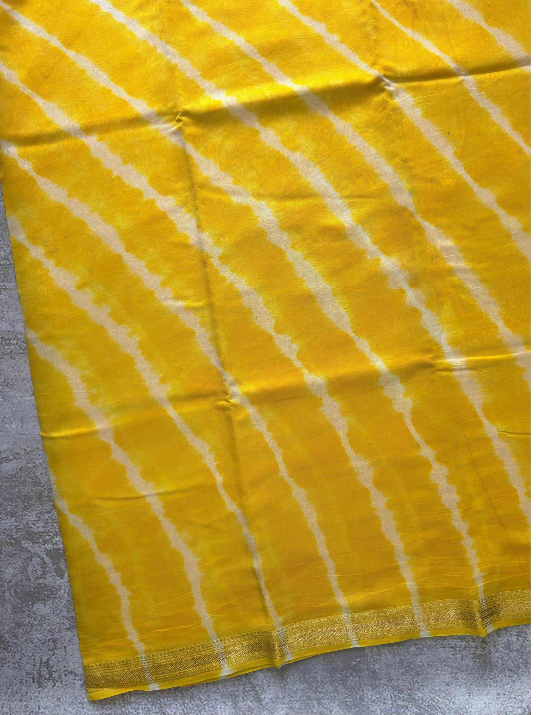 Hand Block Printed Maheshwari Silk Cotton Saree in Yellow