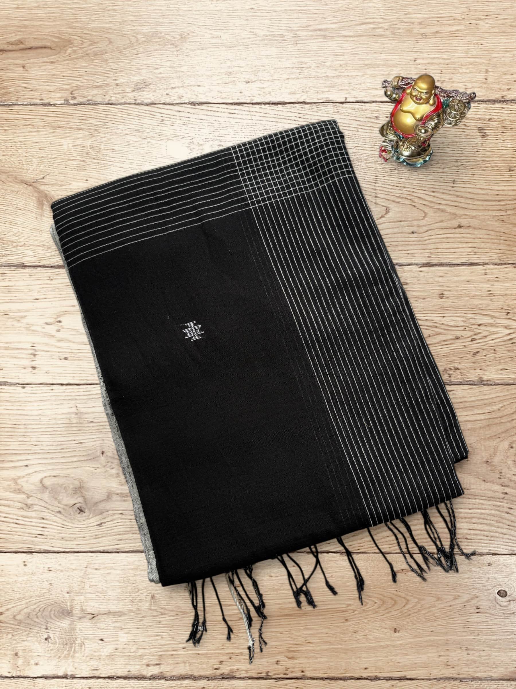 Handloom Bengal Cotton Jamdani Saree in Black