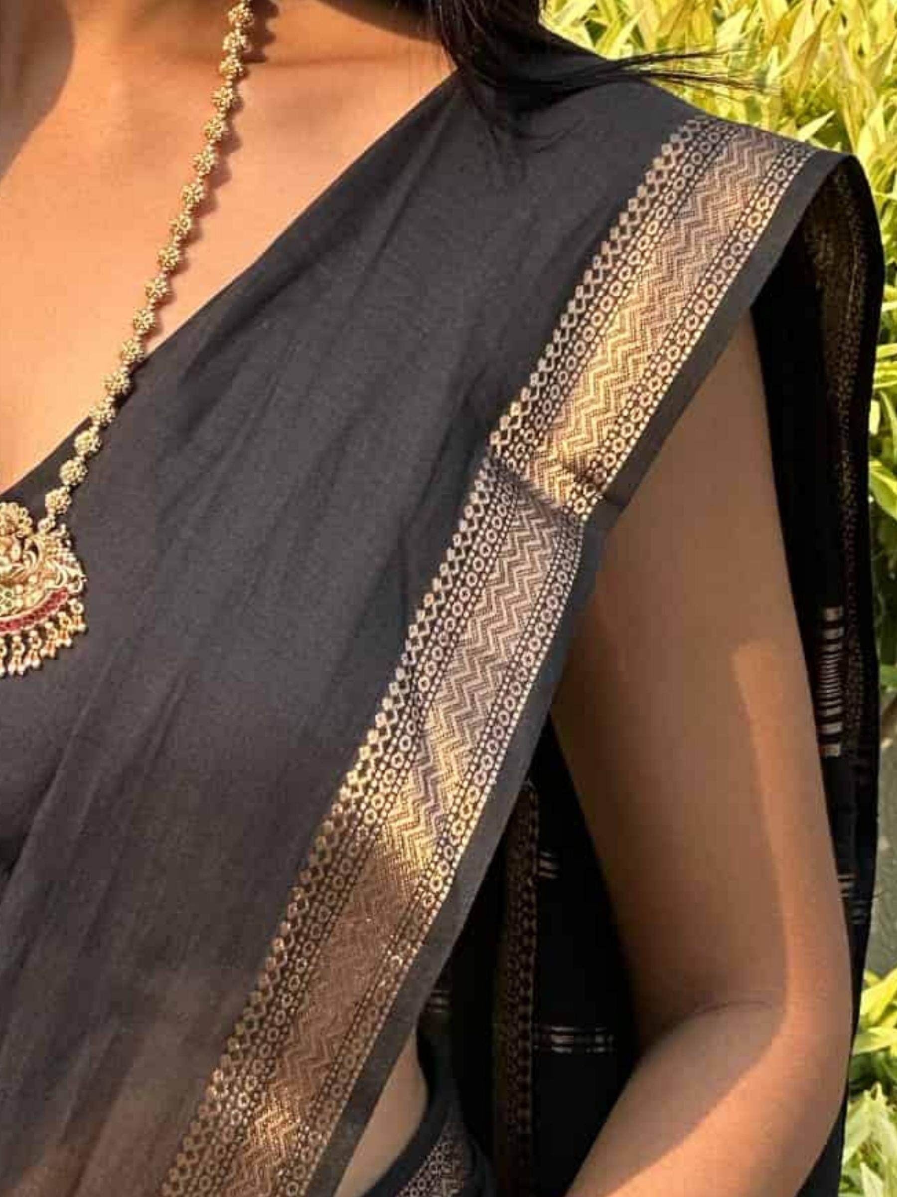 Handloom Cotton Saree in Black
